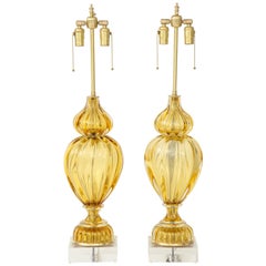 Marbro Amber Murano Glass Lamps
