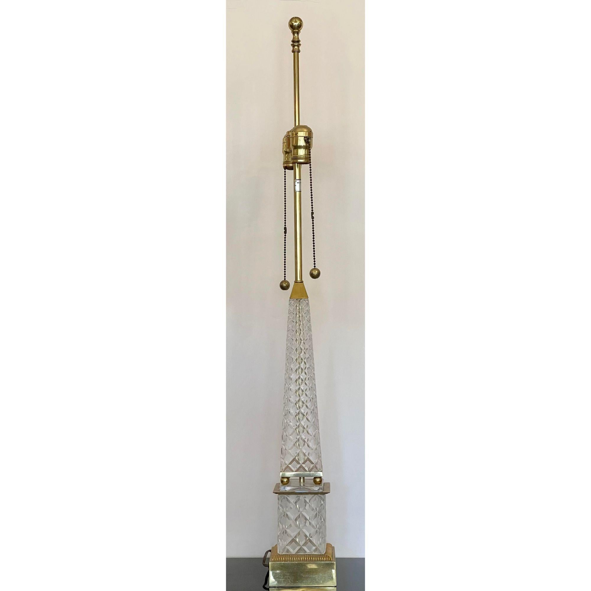 Marbro Baccarat crystal obelisk table lamp. It measures 20