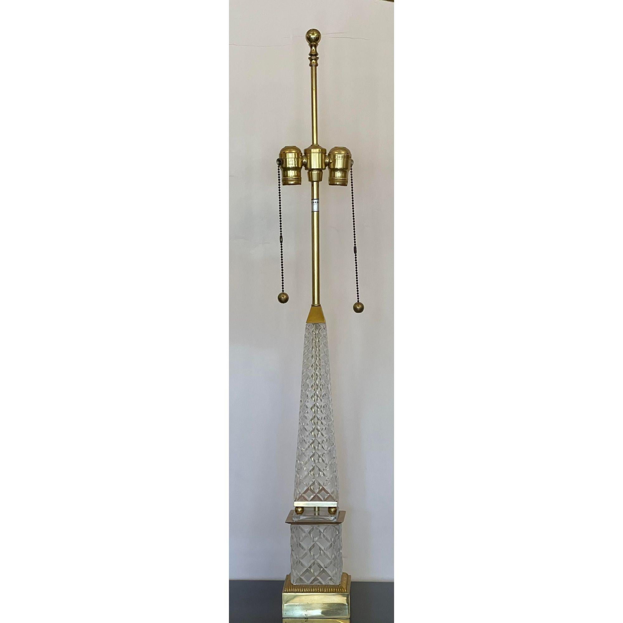 Art Deco Marbro Baccarat Crystal Obelisk Table Lamp