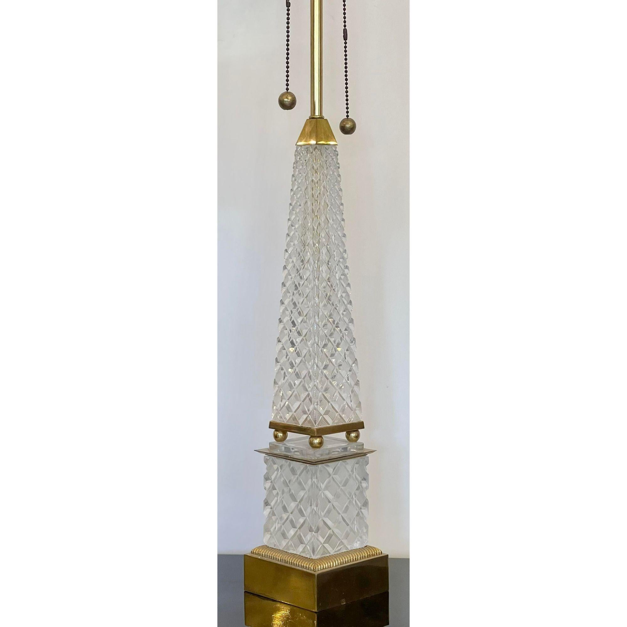 Marbro Baccarat Crystal Obelisk Table Lamp In Good Condition In LOS ANGELES, CA