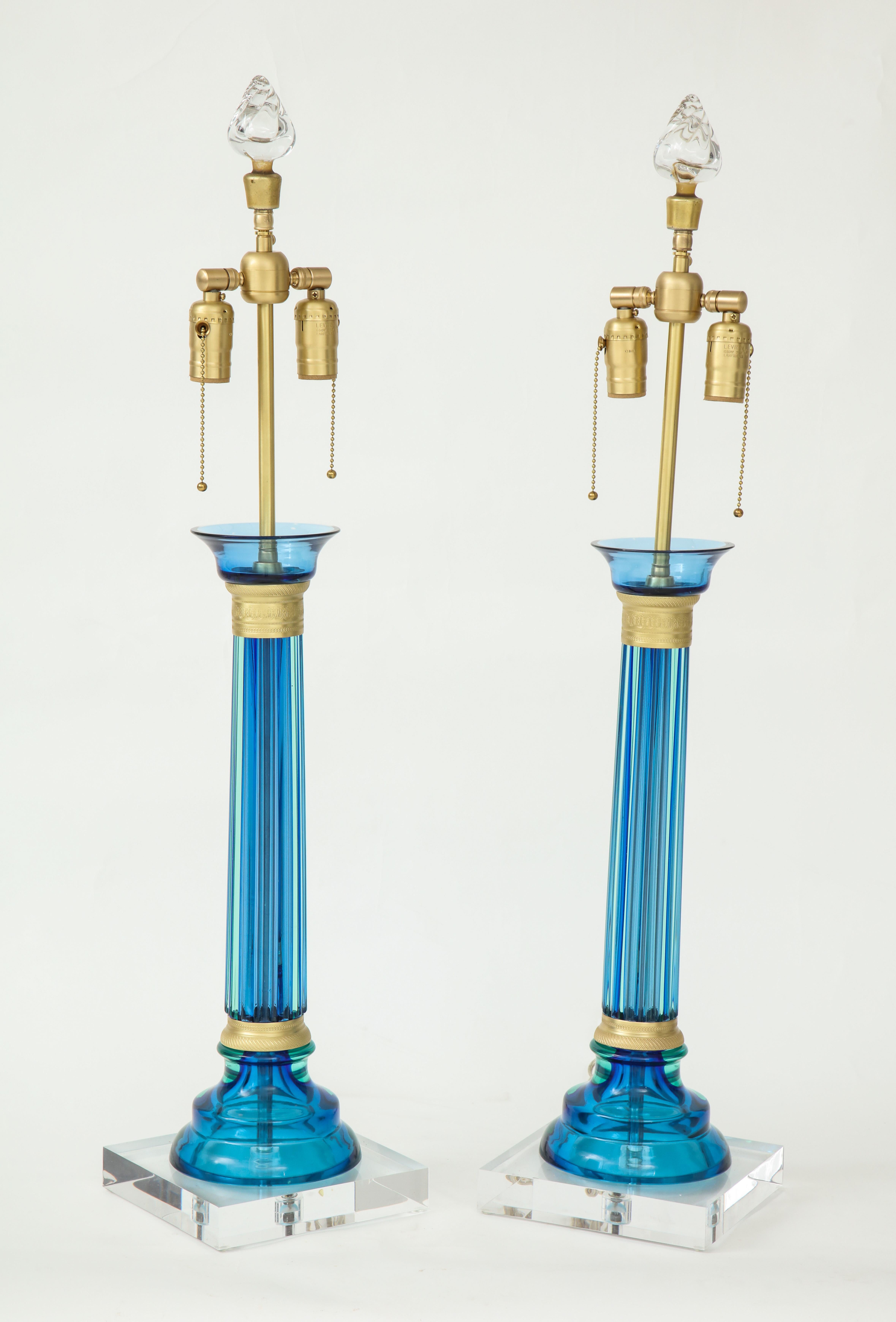 Mid-Century Modern Marbro Caribbean Blue Murano Glass Lamps