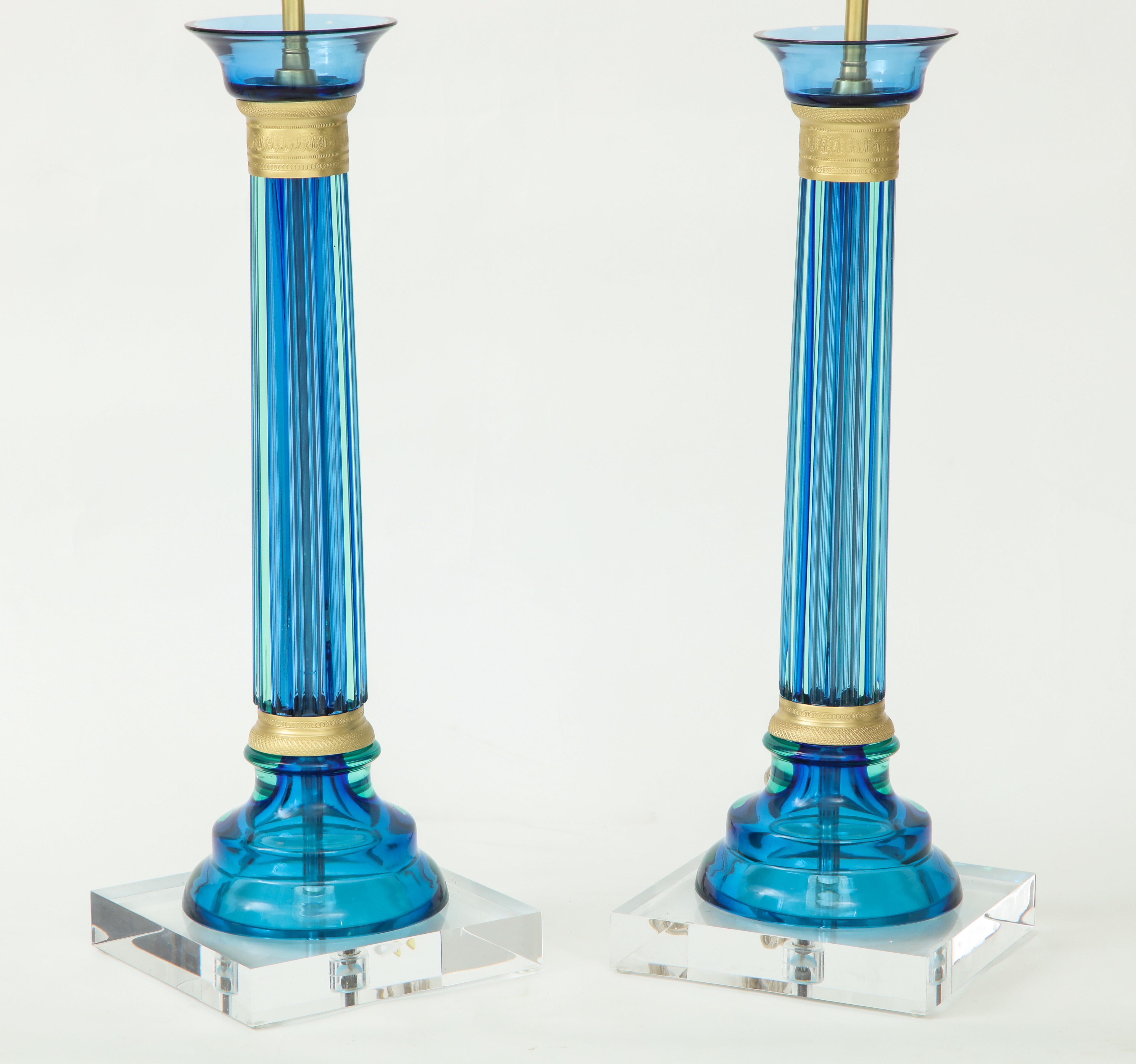 Italian Marbro Caribbean Blue Murano Glass Lamps