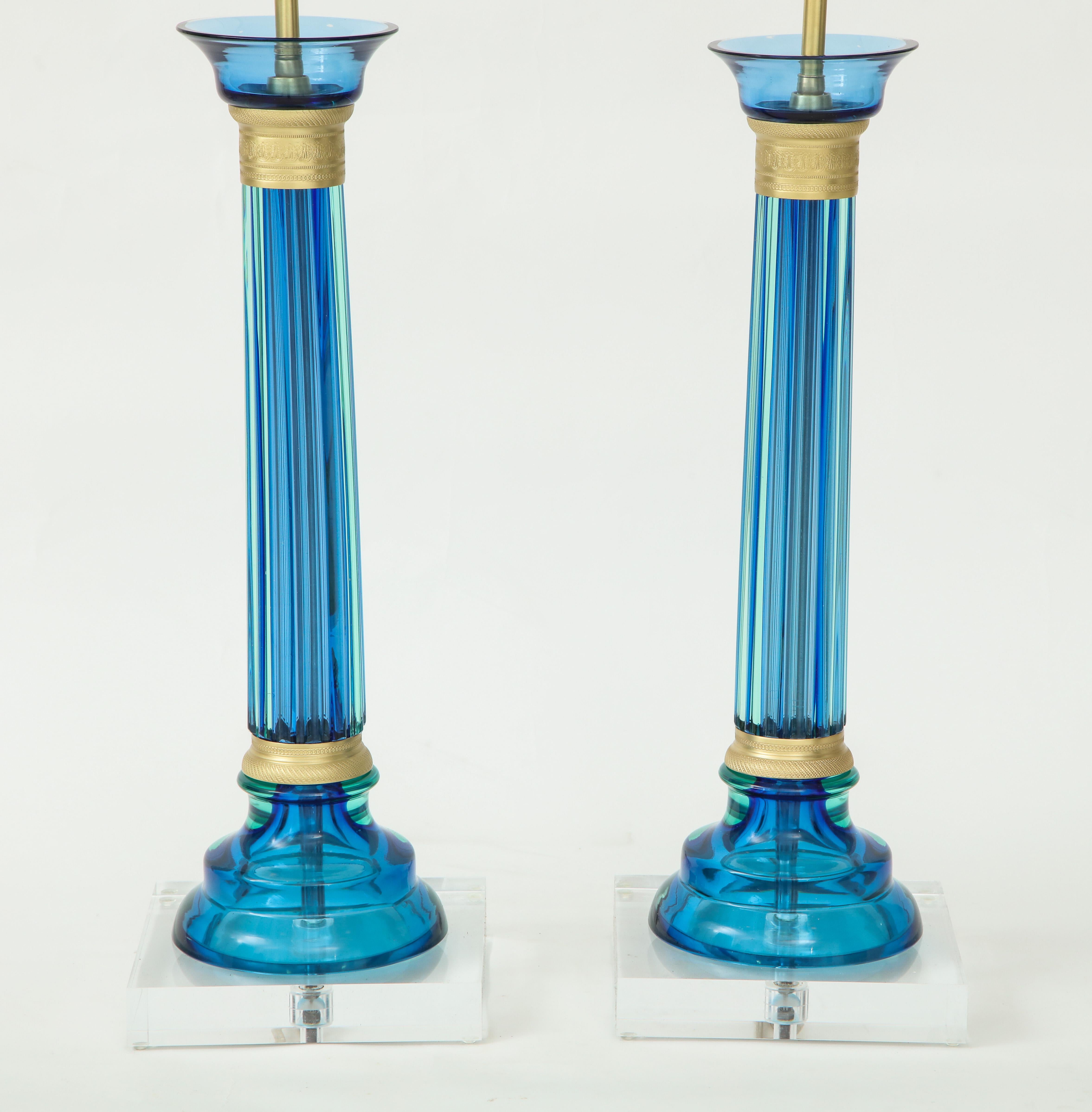 Marbro Caribbean Blue Murano Glass Lamps In Excellent Condition In New York, NY