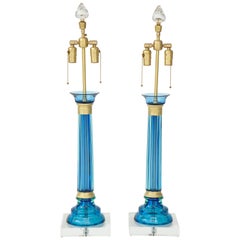 Marbro Caribbean Blue Murano Glass Lamps