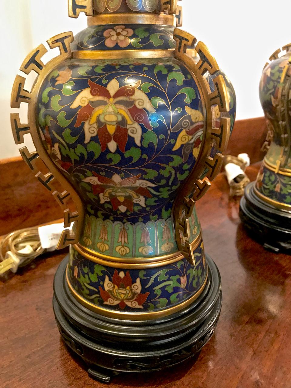 American Marbro Chinese Deco Bronze Cloisonne Lamps