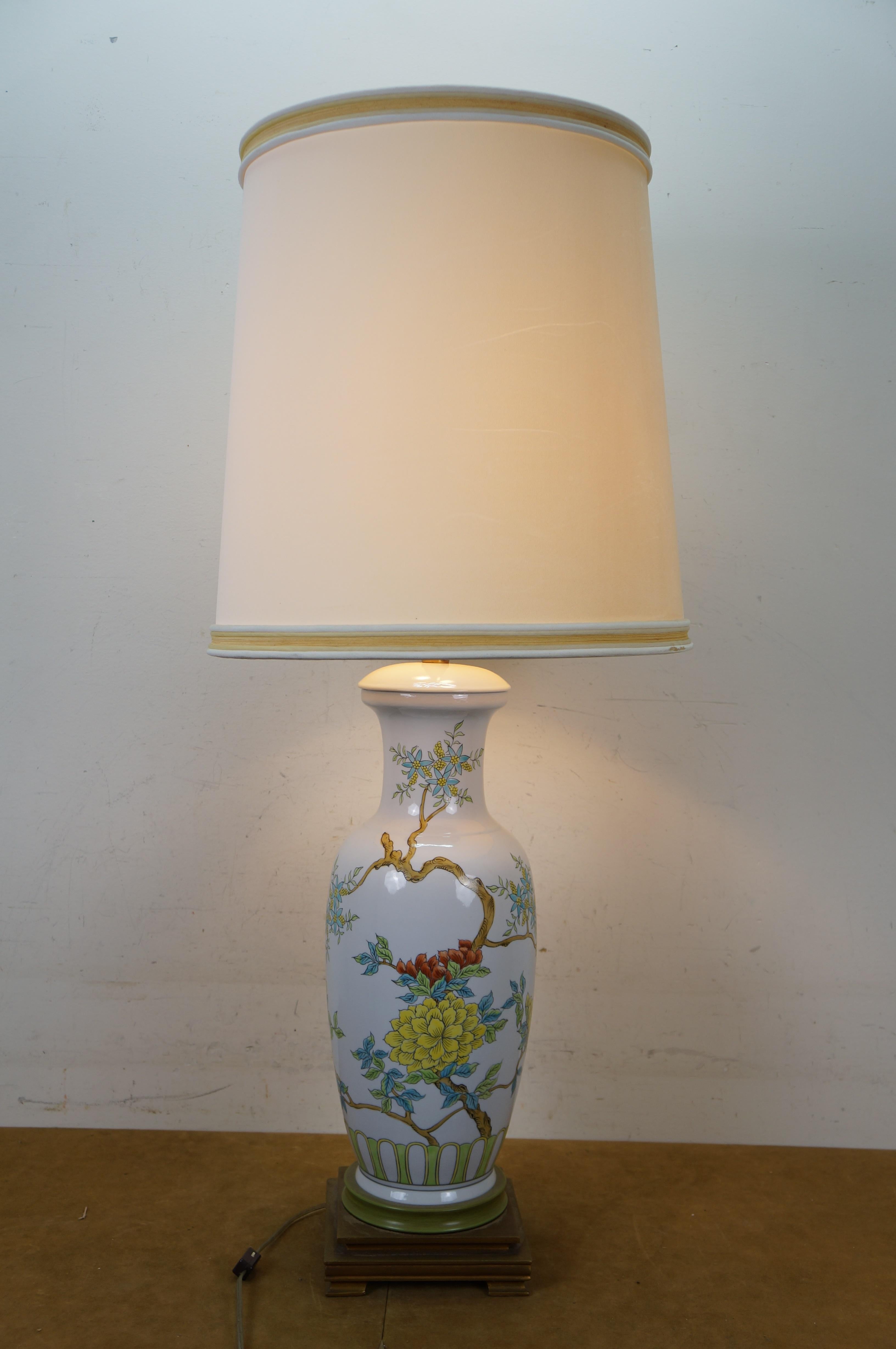 Marbro Porcellana cinese floreale crisantemo 2 luci vaso da camino lampada ornamentale 42