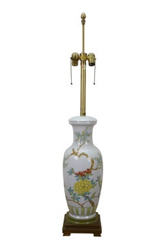 Marbro Chinese Porcelain Floral Chrysanthemum 2 Light Mantel Vase Urn Lamp 42"