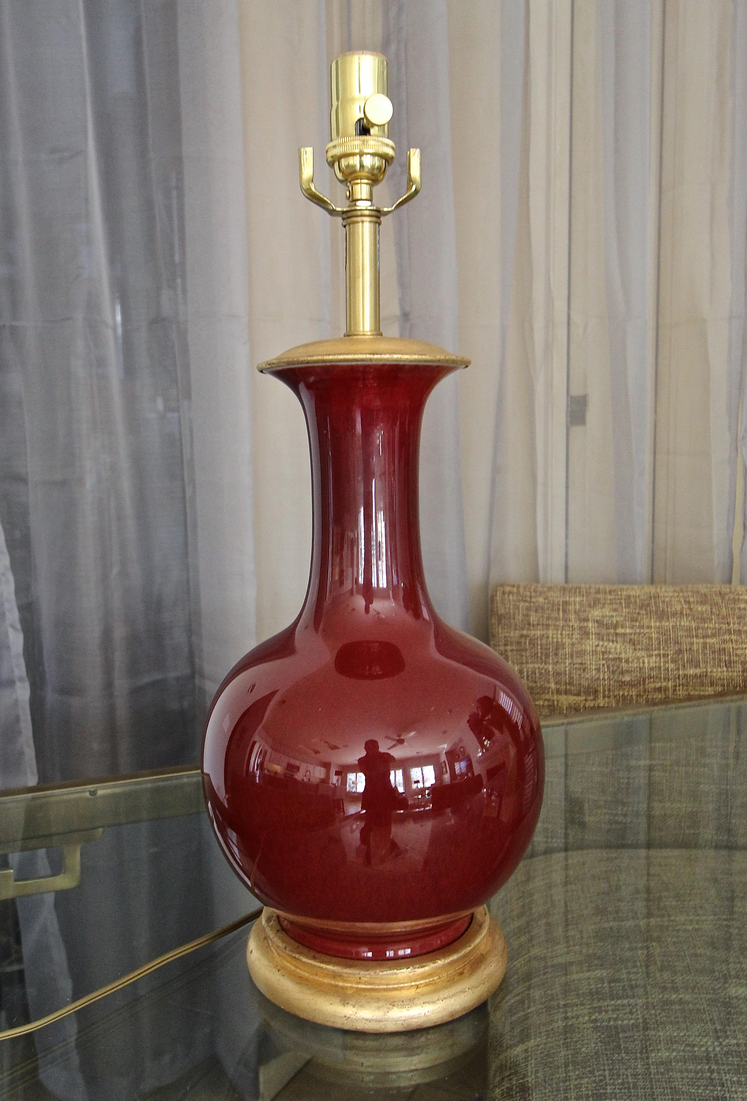 Marbro Chinese Sang De Boeuf Flambé Oxblood Porcelain Table Lamp 11