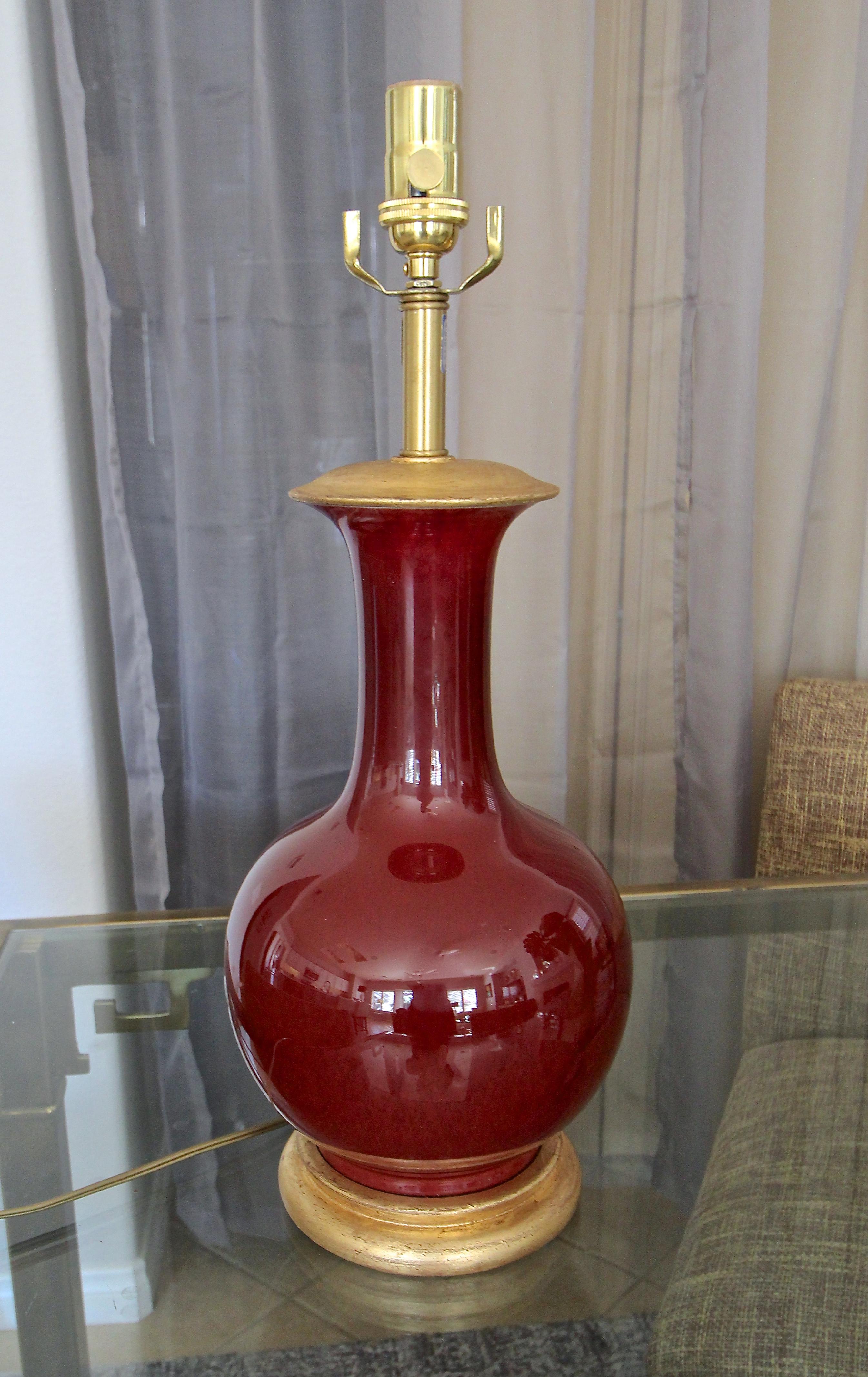 Marbro Chinese Sang De Boeuf Flambé Oxblood Porcelain Table Lamp In Good Condition In Palm Springs, CA