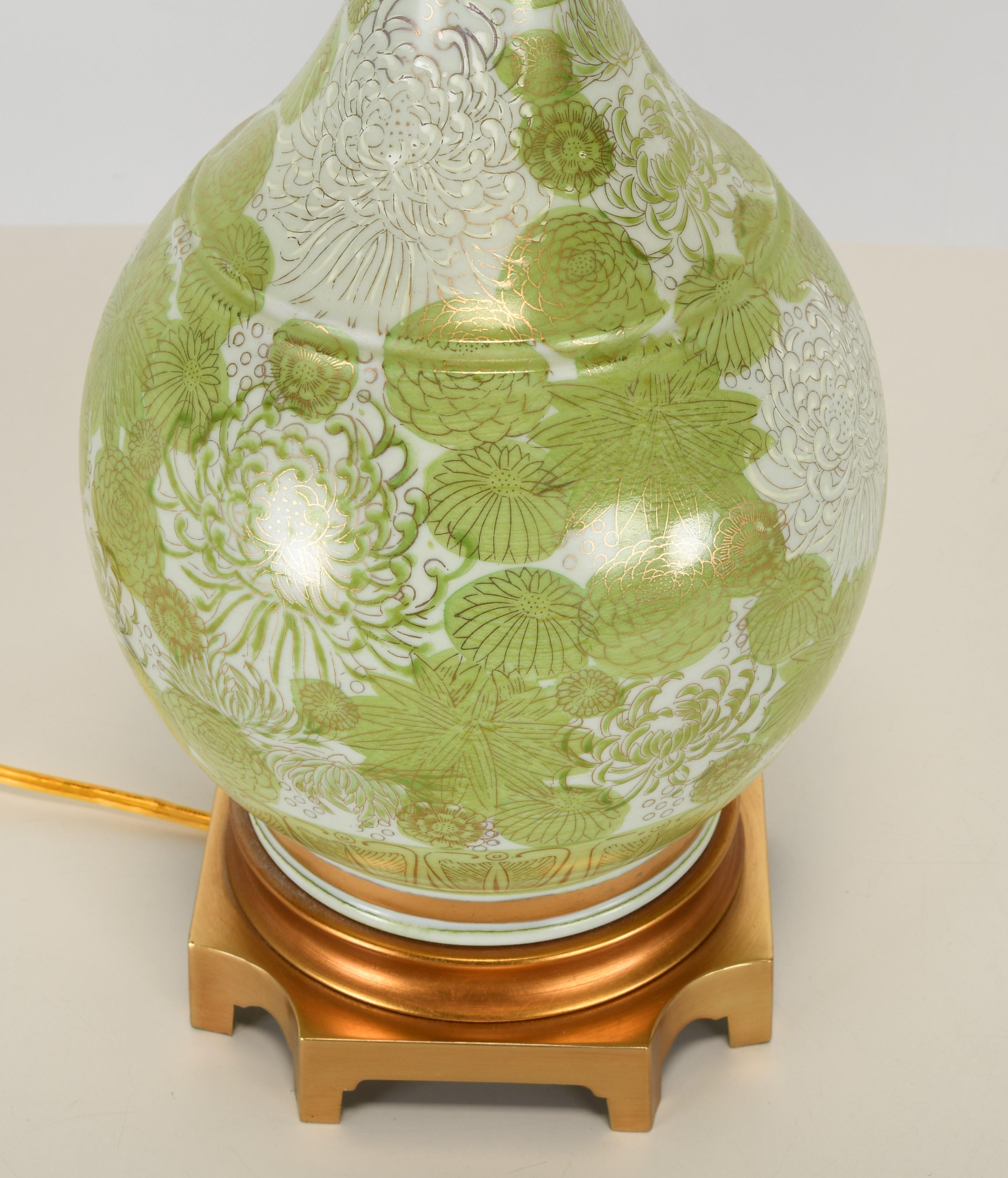Brass Marbro Chrysanthemum Porcelain Lamp, 1960s
