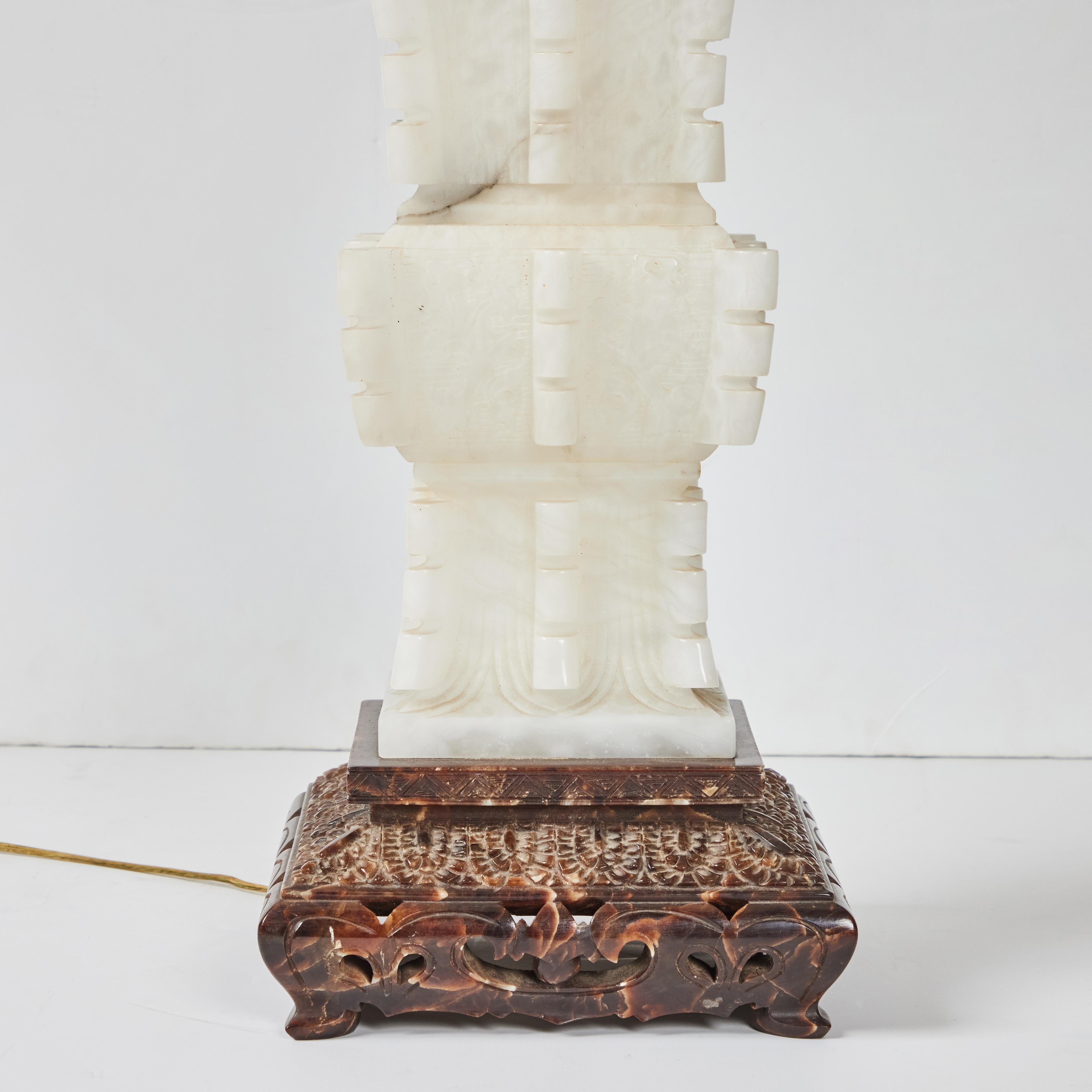 Hand-Carved Marbro Company Alabaster Lamp For Sale
