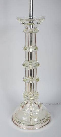 Marbro Glass Column and Silver Plate Table Lamp