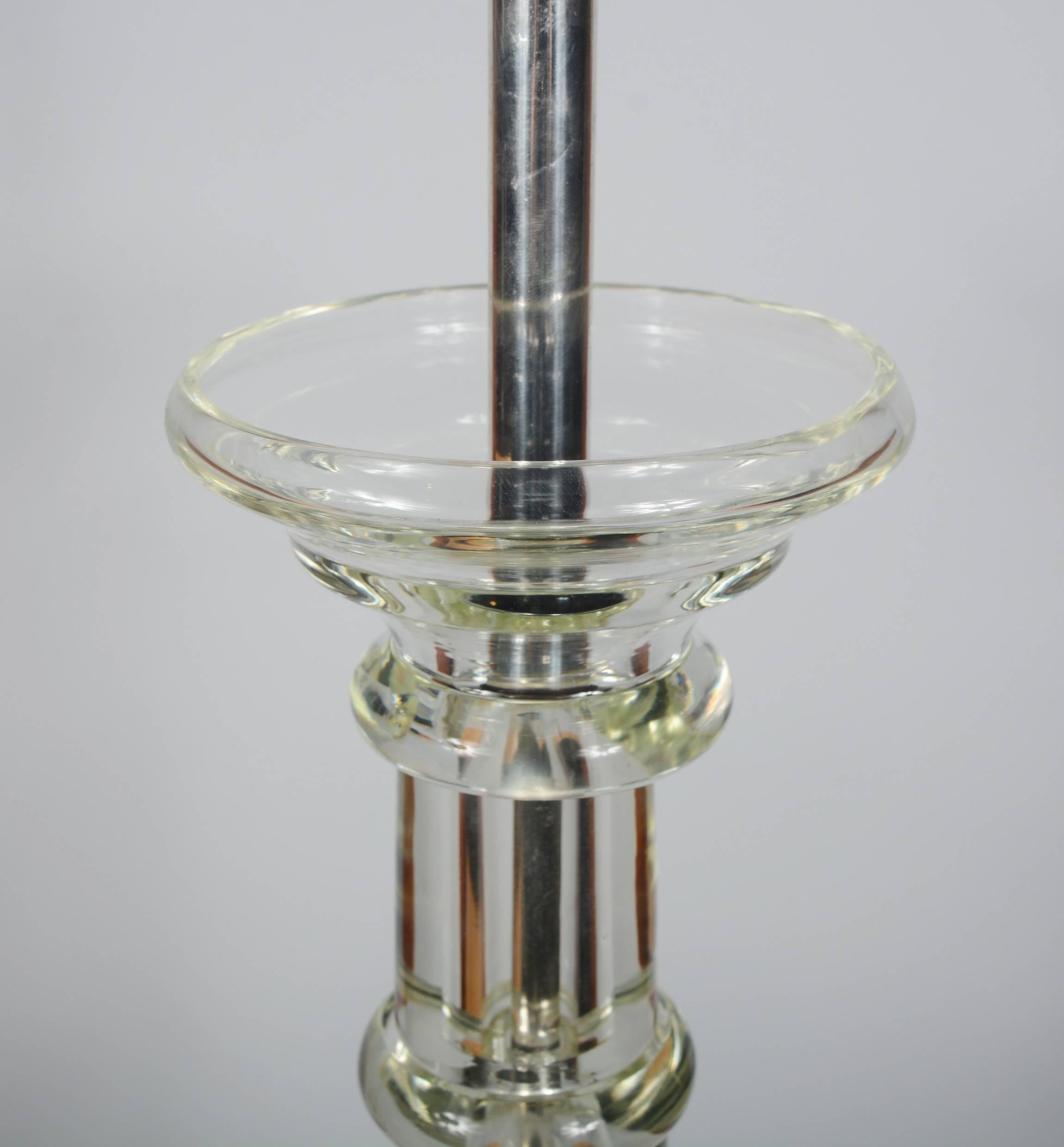 Silvered Marbro Glass Column and Silver Plate Table Lamp