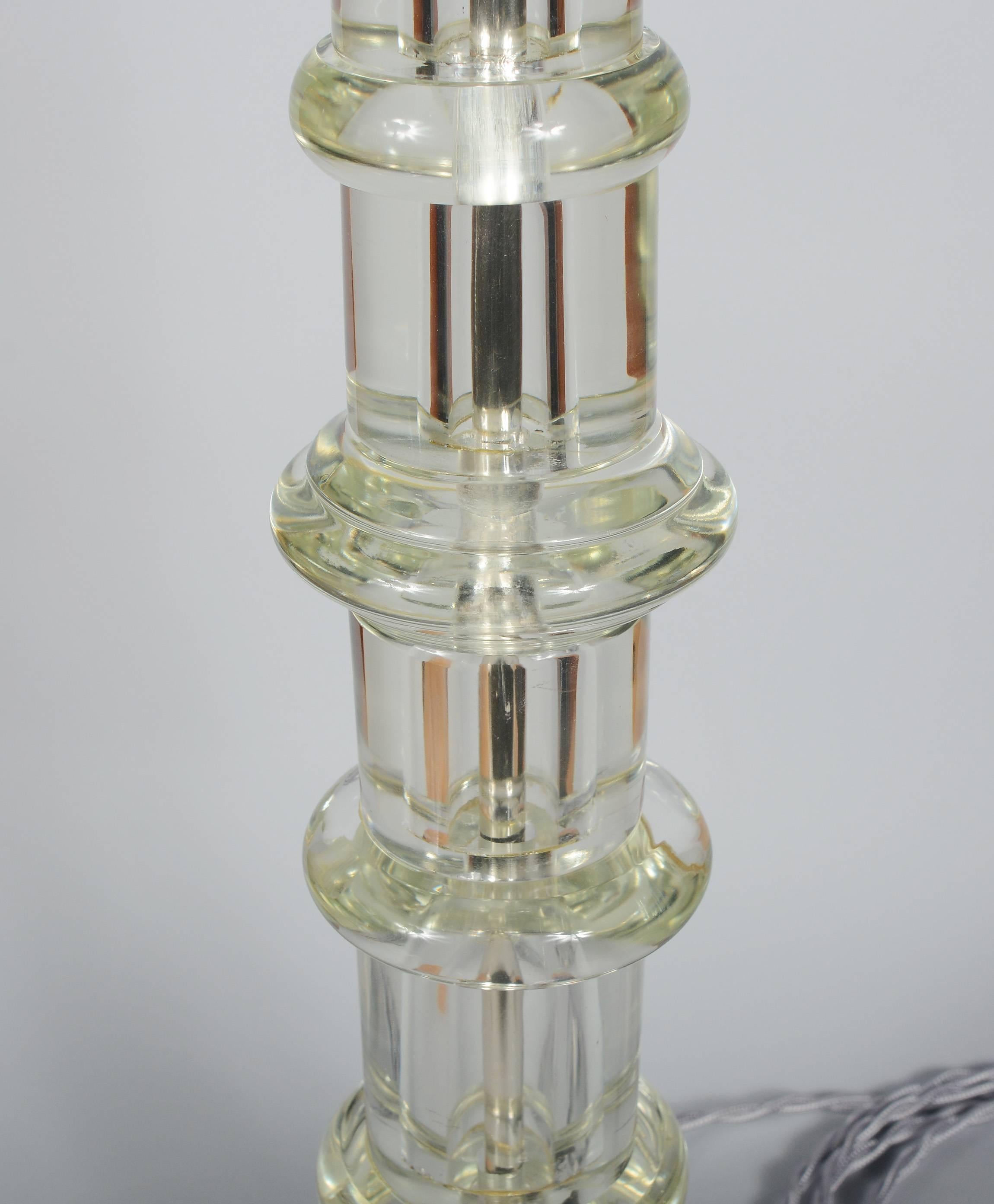 Mid-20th Century Marbro Glass Column and Silver Plate Table Lamp