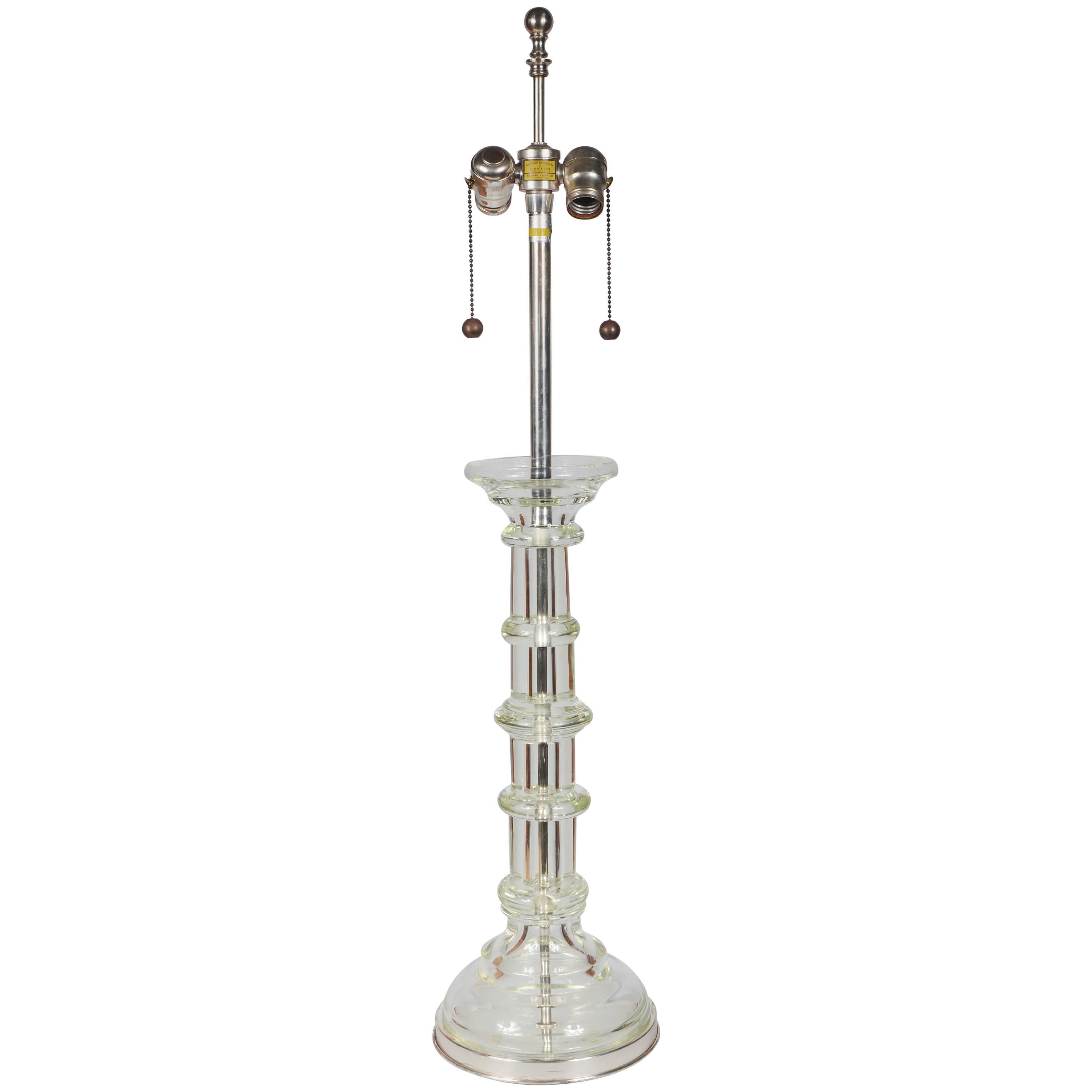 Marbro Glass Column and Silver Plate Table Lamp