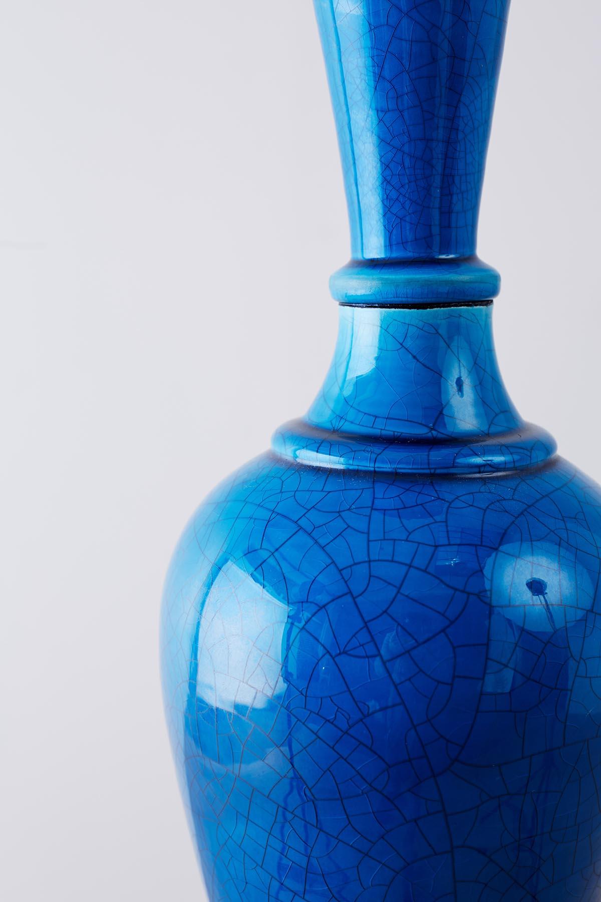 Marbro Hollywood Regency Blue Glazed Porcelain Lamp 3