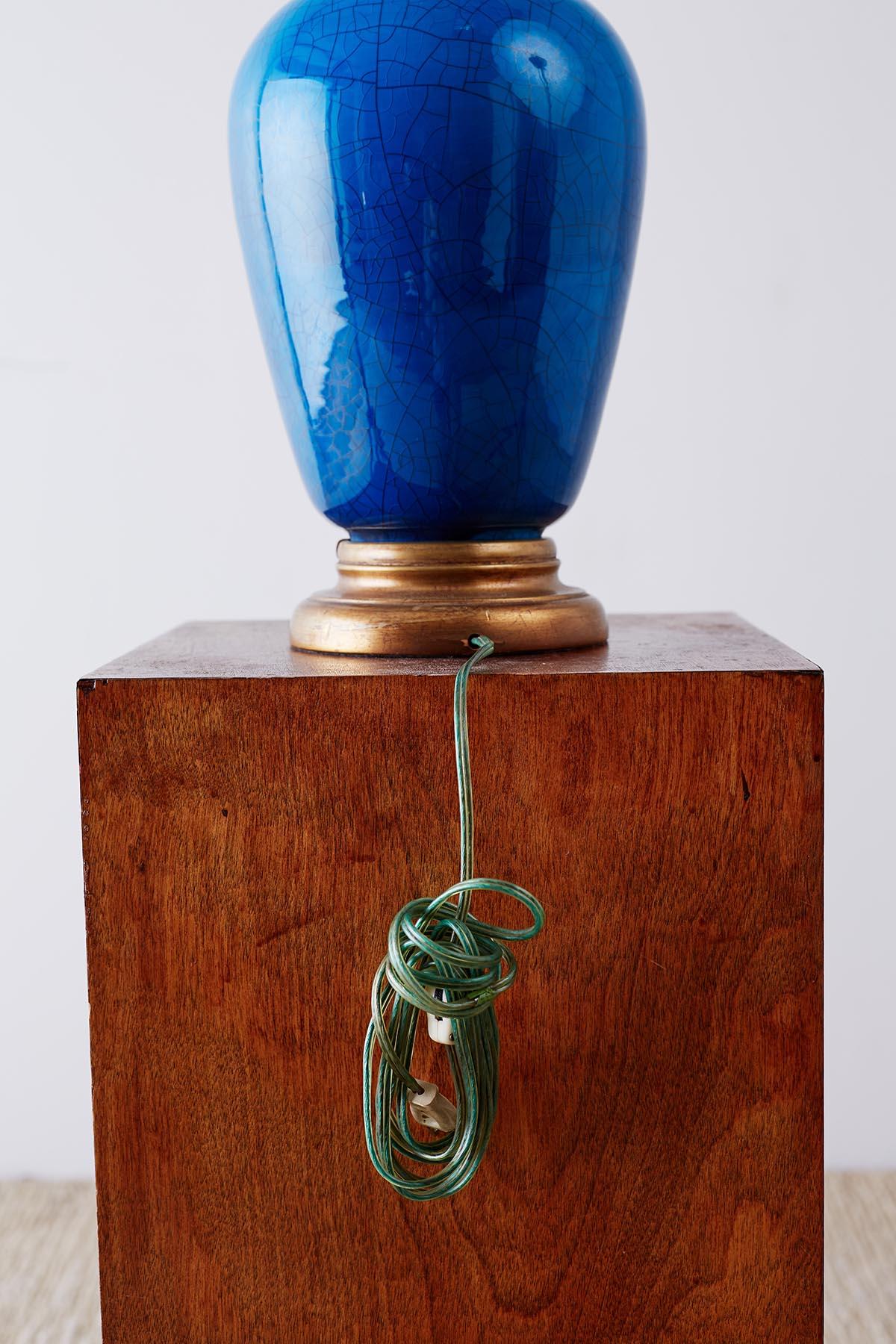 Marbro Hollywood Regency Blue Glazed Porcelain Lamp 5