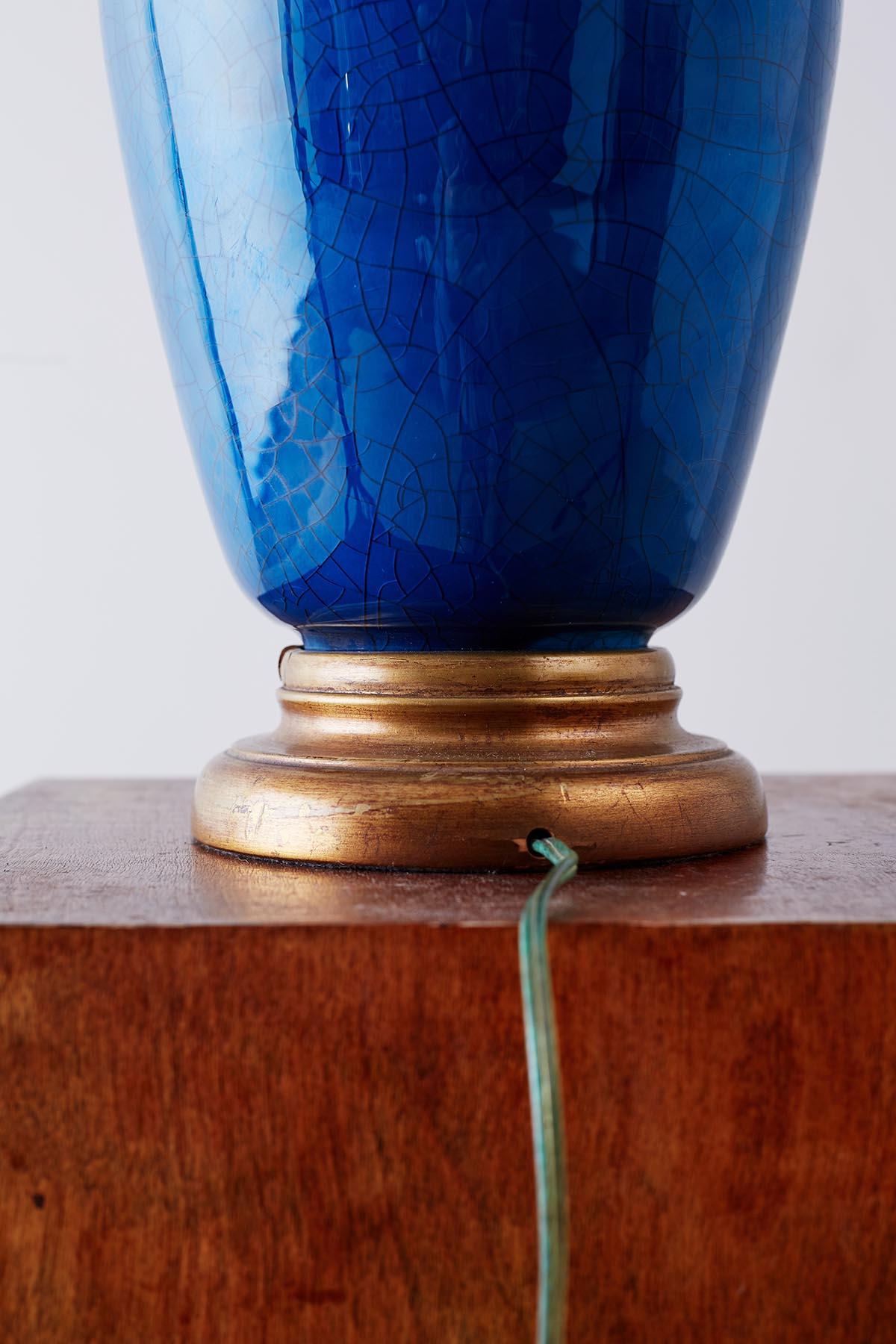 Marbro Hollywood Regency Blue Glazed Porcelain Lamp 6