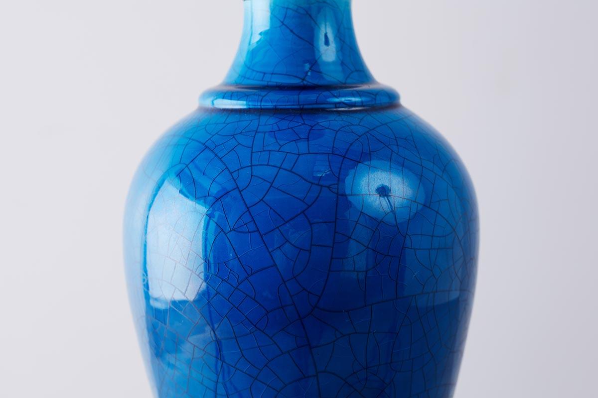 Hand-Crafted Marbro Hollywood Regency Blue Glazed Porcelain Lamp