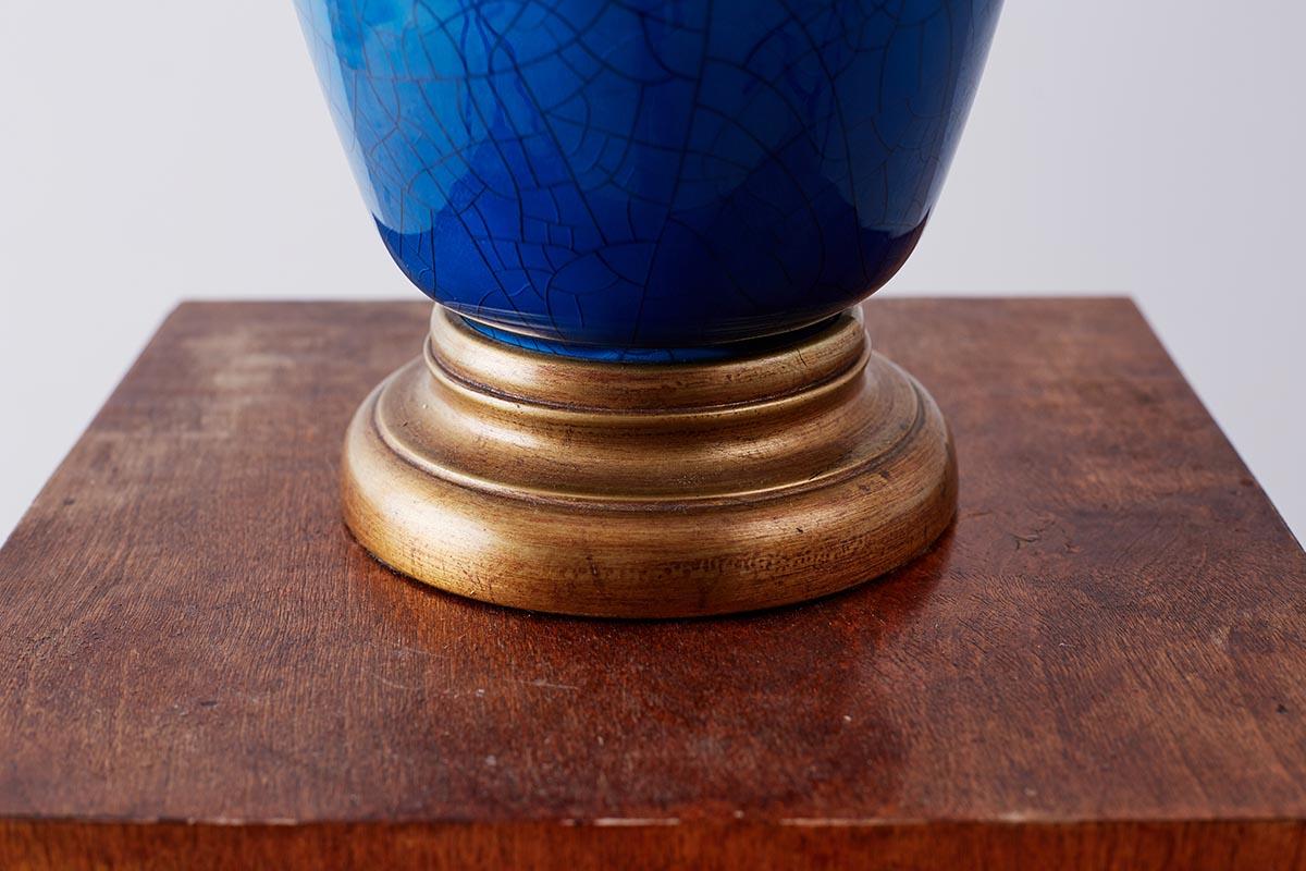 Marbro Hollywood Regency Blue Glazed Porcelain Lamp In Good Condition In Rio Vista, CA