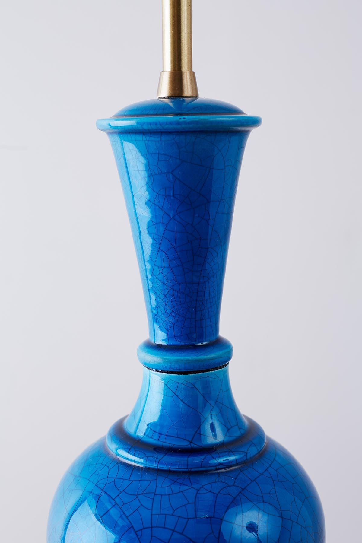 20th Century Marbro Hollywood Regency Blue Glazed Porcelain Lamp
