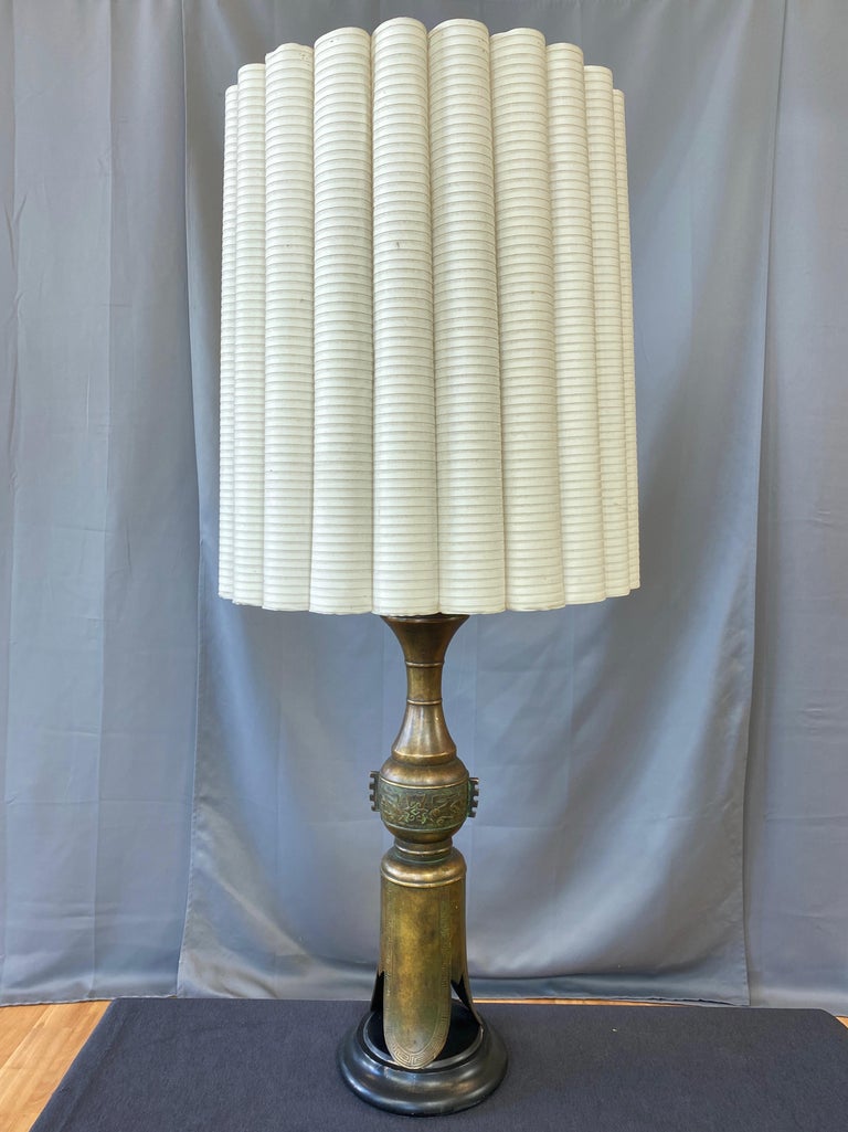 Marbro James Mont-Style Chinese Archaistic Tall Brass Table Lamp, 1950s For Sale 14
