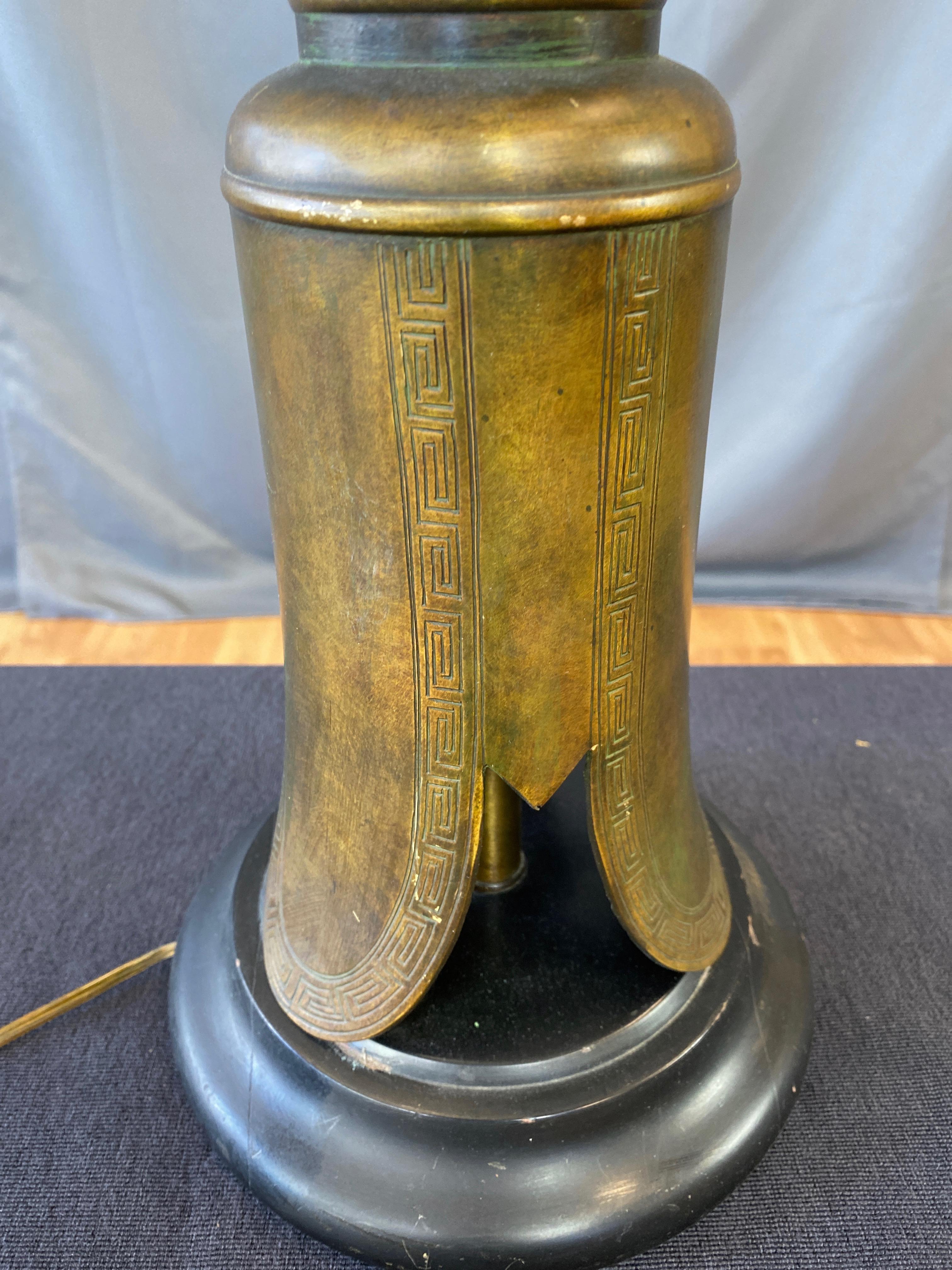 Mid-20th Century Marbro James Mont-Style Chinese Archaistic Tall Brass Table Lamp, 1950s For Sale