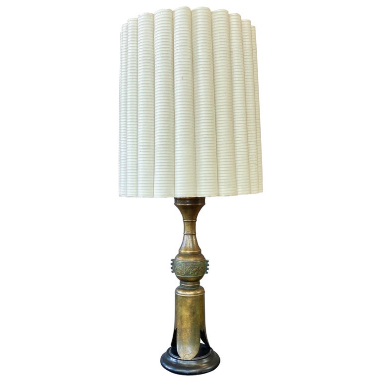 Marbro James Mont-Style Chinese Archaistic Tall Brass Table Lamp, 1950s For Sale