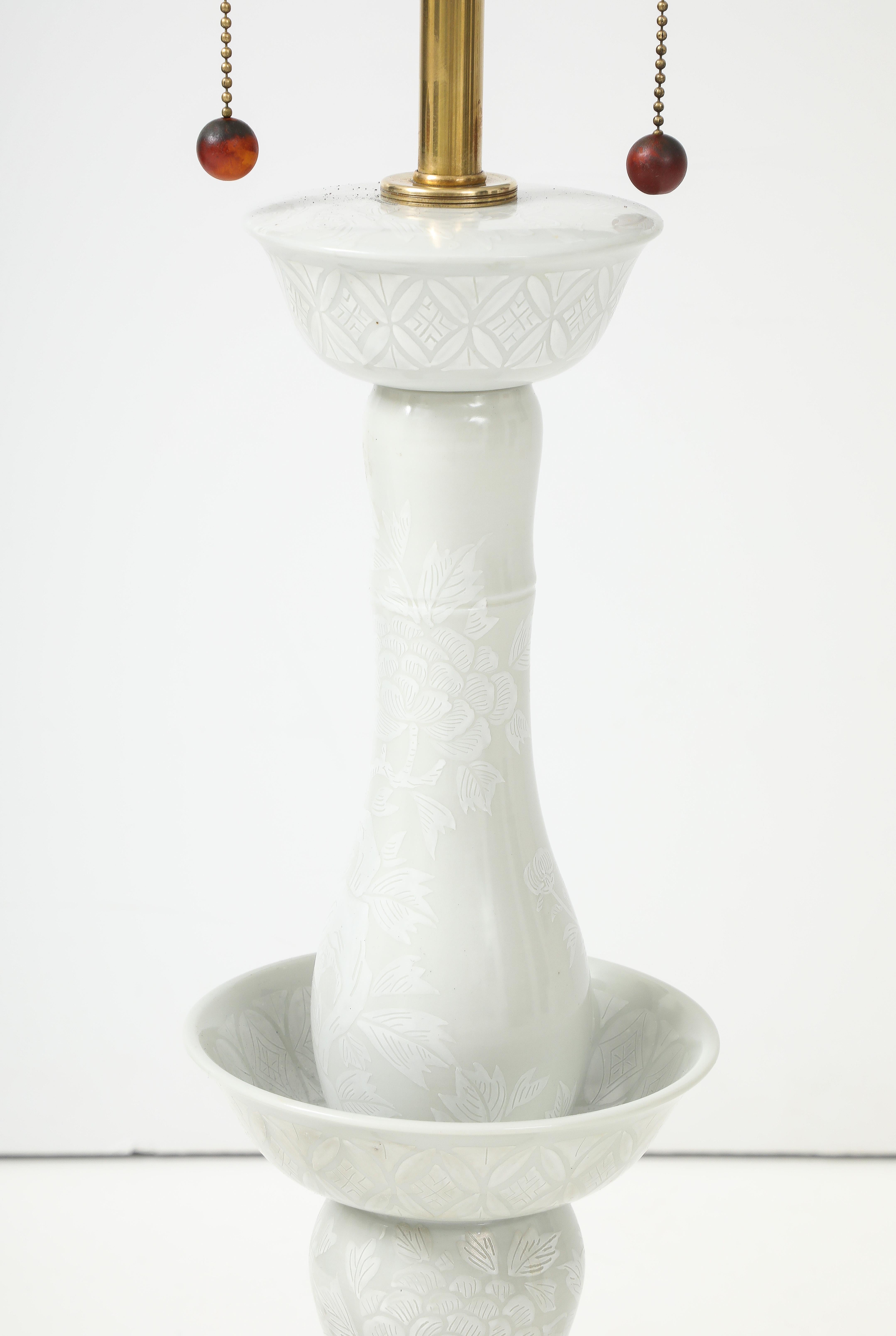 Mid-Century Modern Marbro Lamp Company 1950's Large Porcelain And Brass Table Lamps For Sale