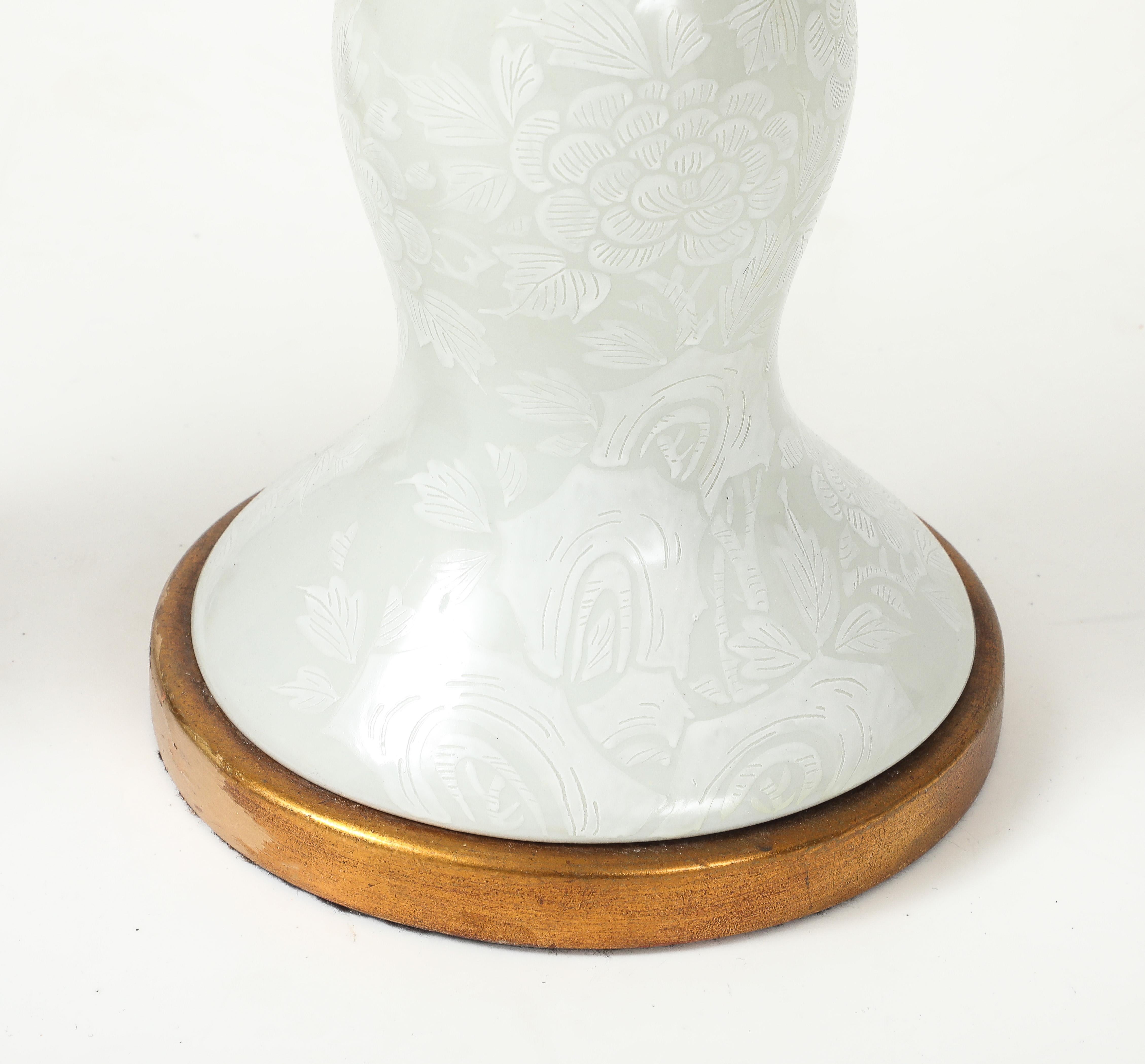 American Marbro Lamp Company 1950's Large Porcelain And Brass Table Lamps For Sale