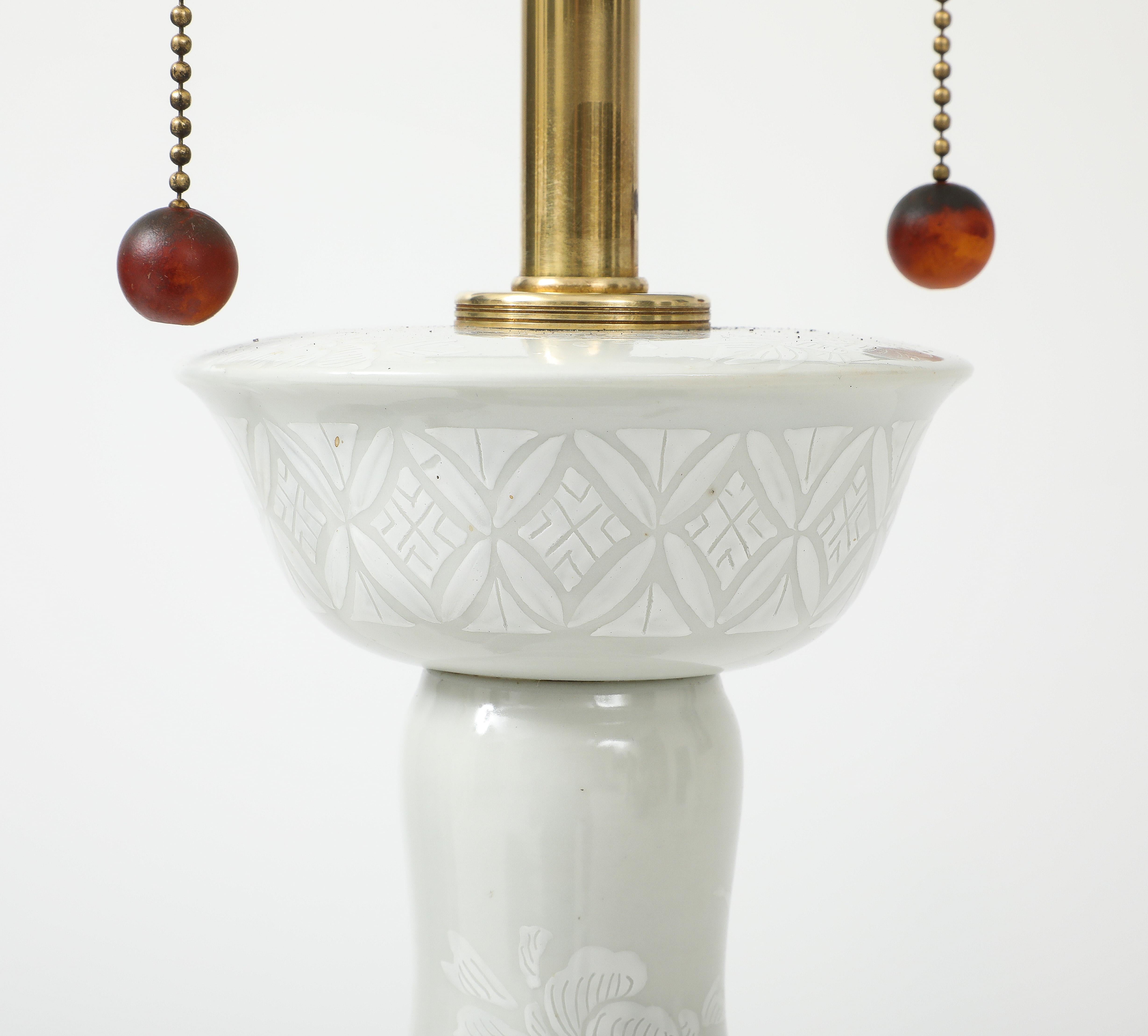 Mid-20th Century Marbro Lamp Company 1950's Large Porcelain And Brass Table Lamps For Sale