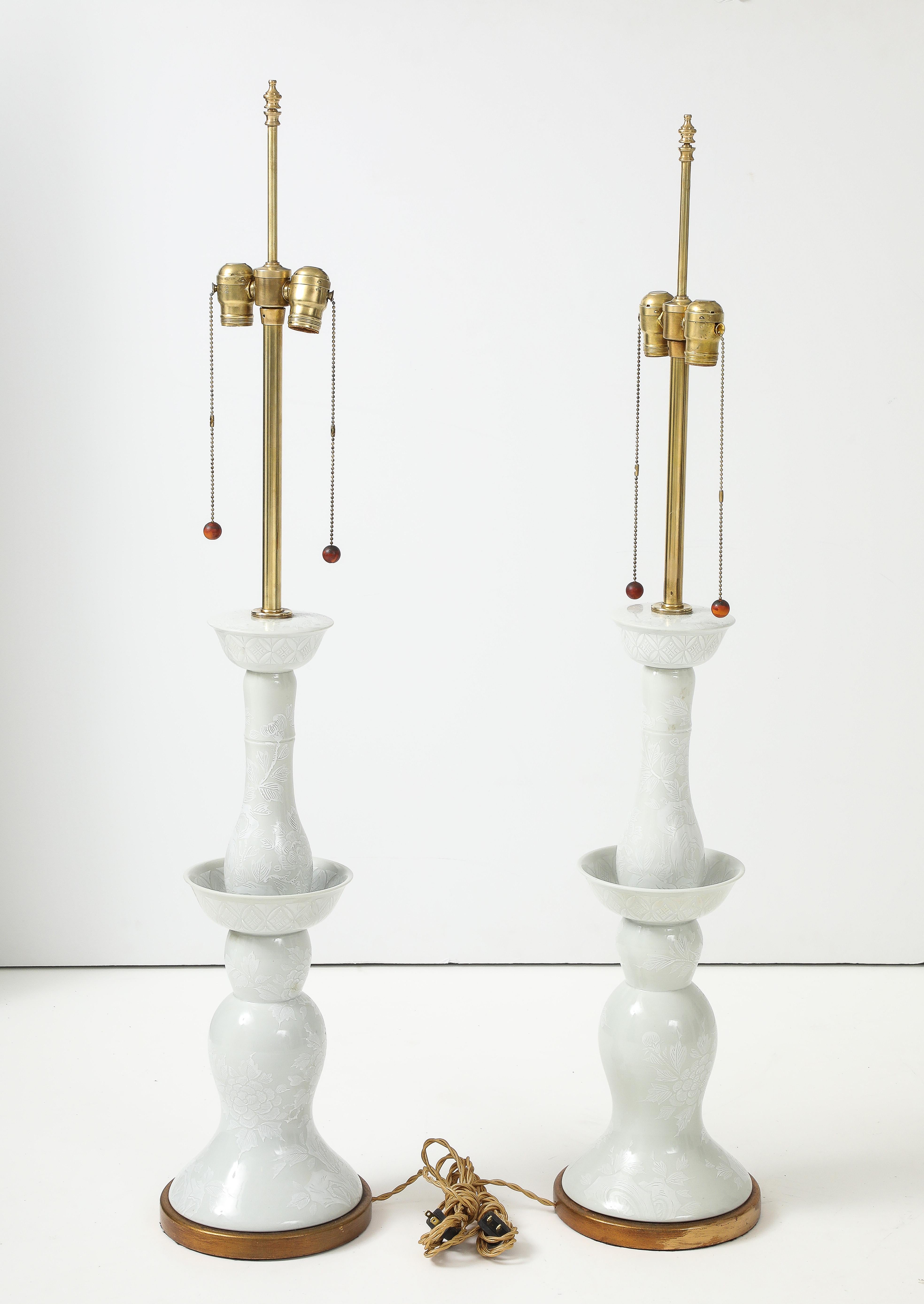 Marbro Lamp Company 1950's Large Porcelain And Brass Table Lamps For Sale 1