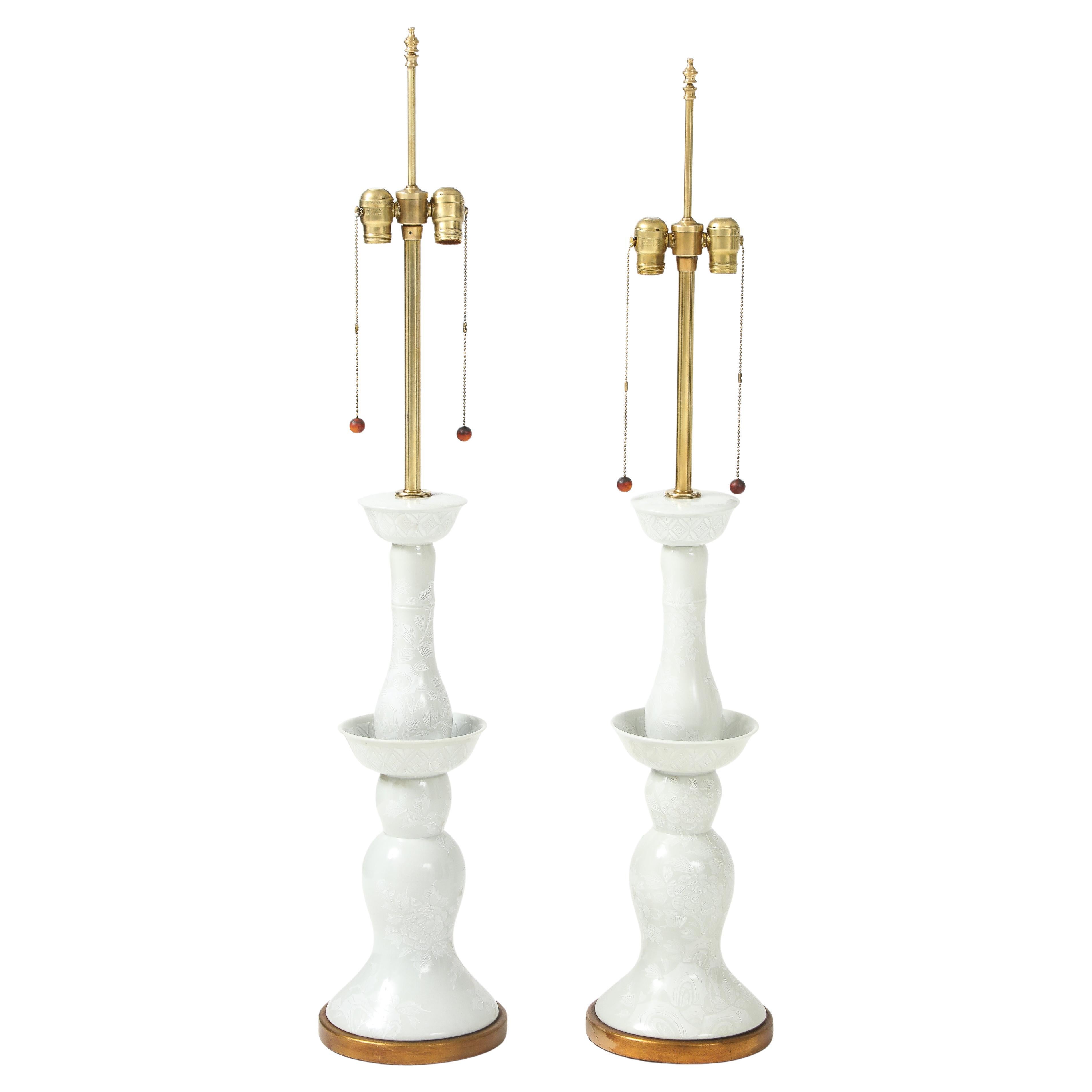 Marbro Lamp Company 1950's Large Porcelain And Brass Table Lamps