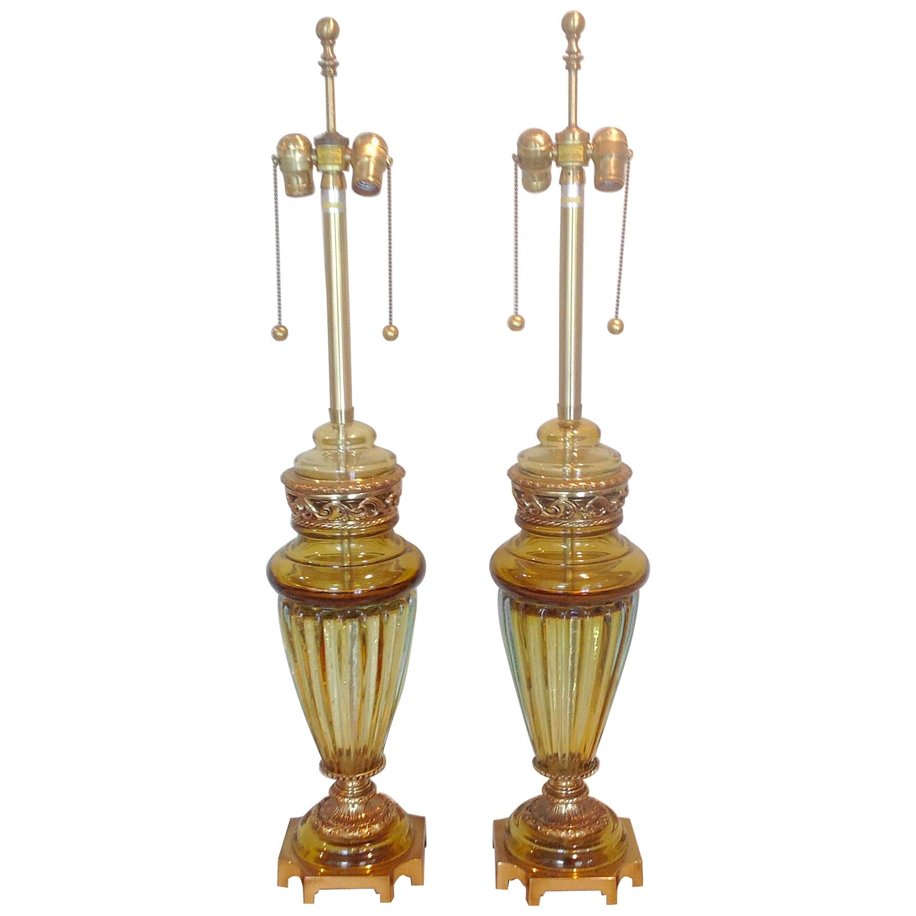 Marbro Lamp Company Pair of Sommerso Glass Lamps by Archimede Seguso For Sale