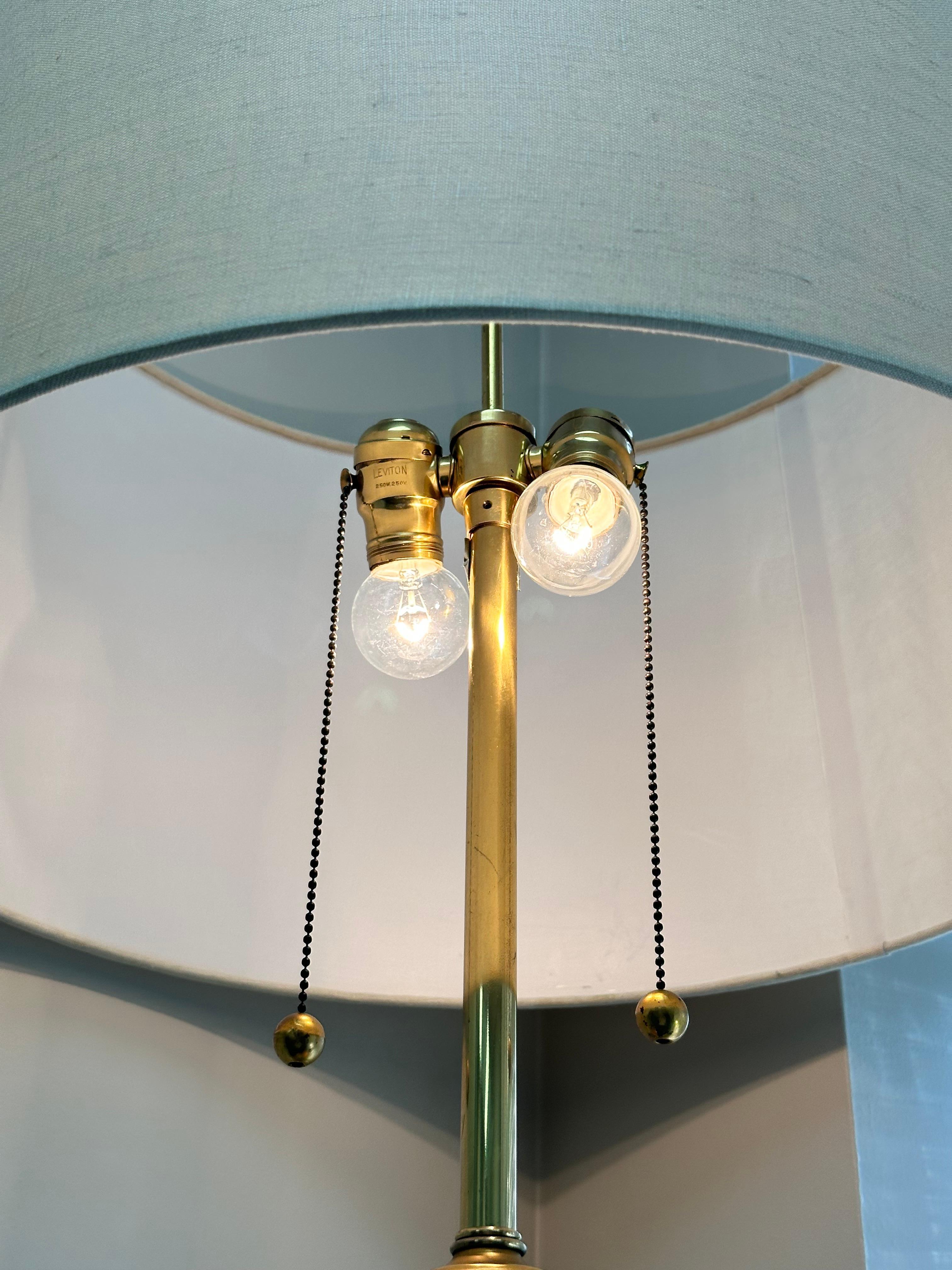 Brass Marbro Lamp Company Uranium Glass Table Lamp