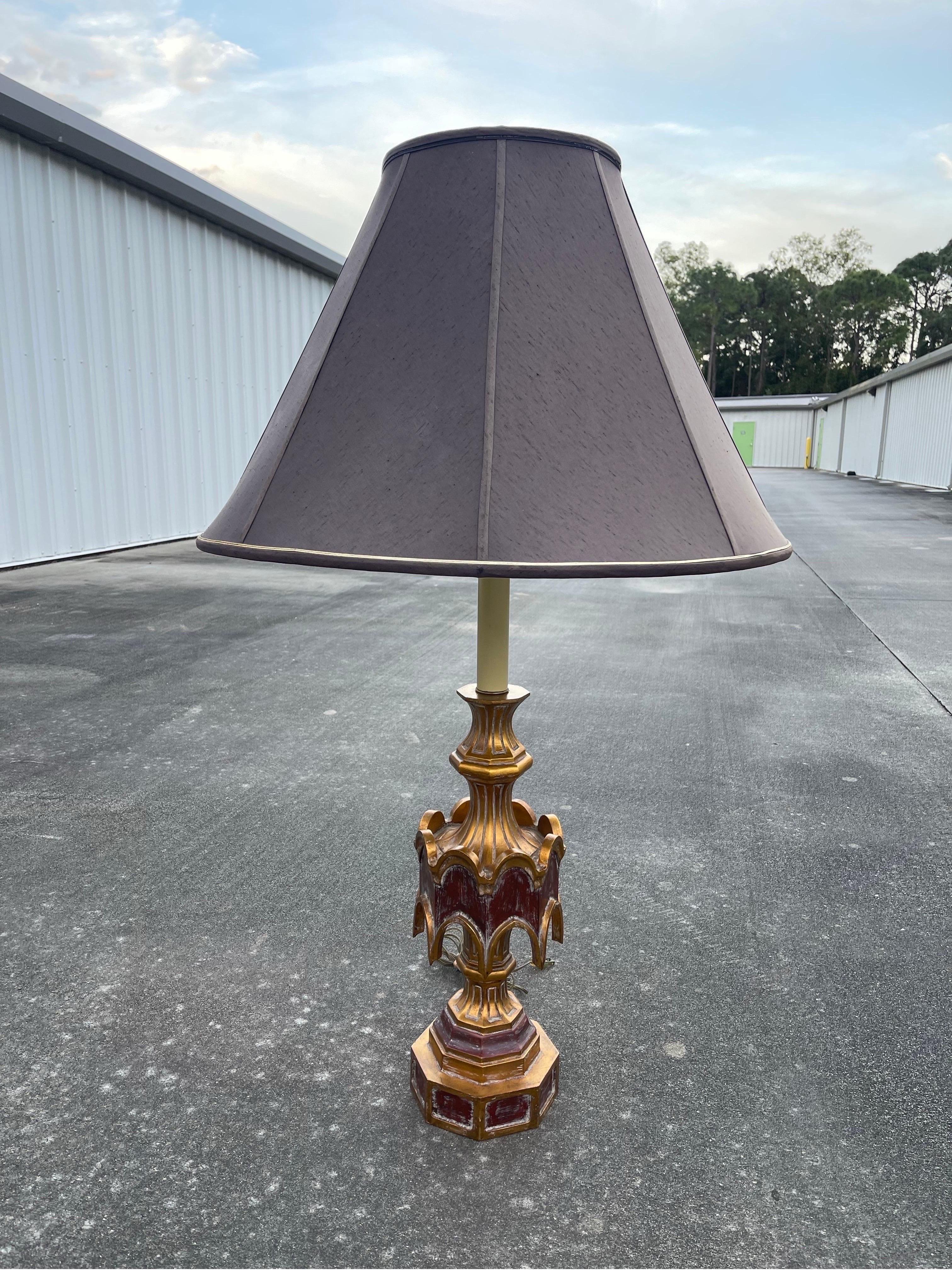 Large scale lamp by Marbro with likely original black silk shade. 

Shade is quite substantial and if preferred, lamp may be sold without shade to save on shipping costs. Please message with interest or questions.