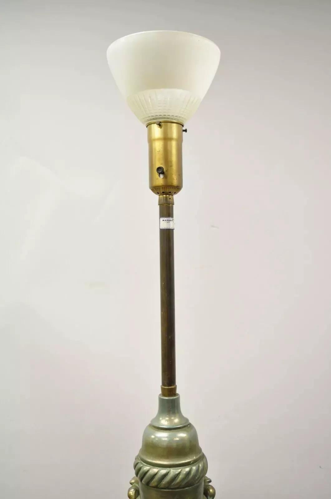 Marbro Mid Century Modern Large Green Ceramic Pottery Leafy Scroll Table Lamp For Sale 6