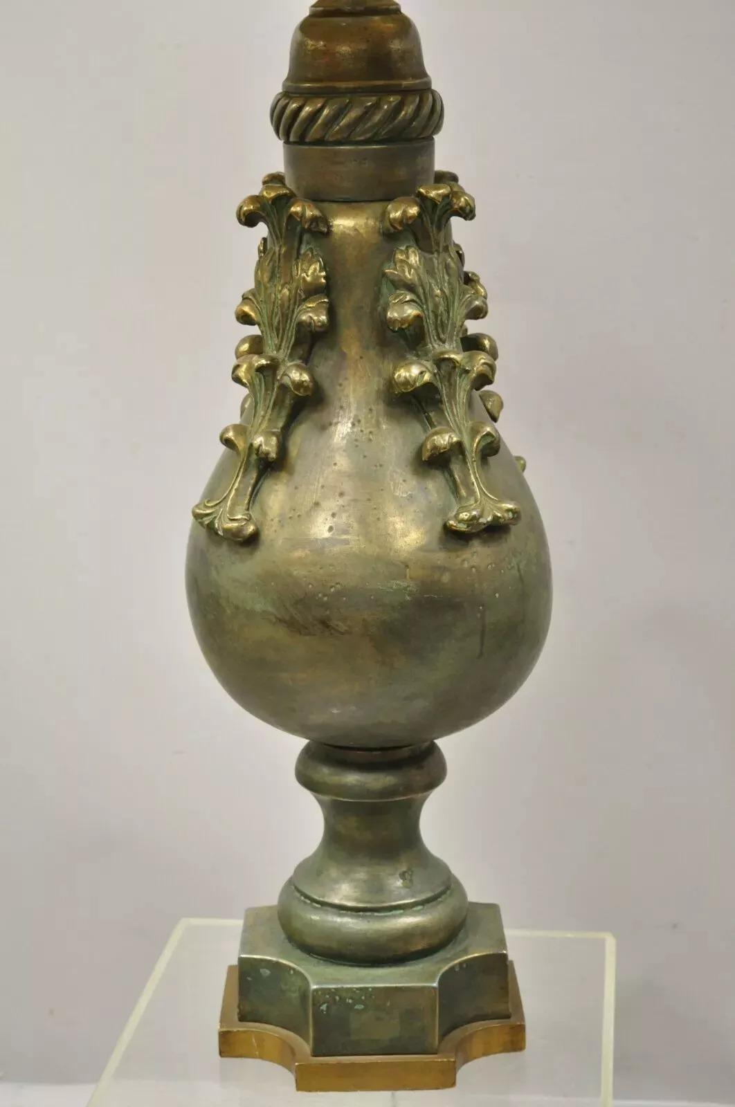 Hollywood Regency Marbro Mid Century Modern Large Green Ceramic Pottery Leafy Scroll Table Lamp For Sale