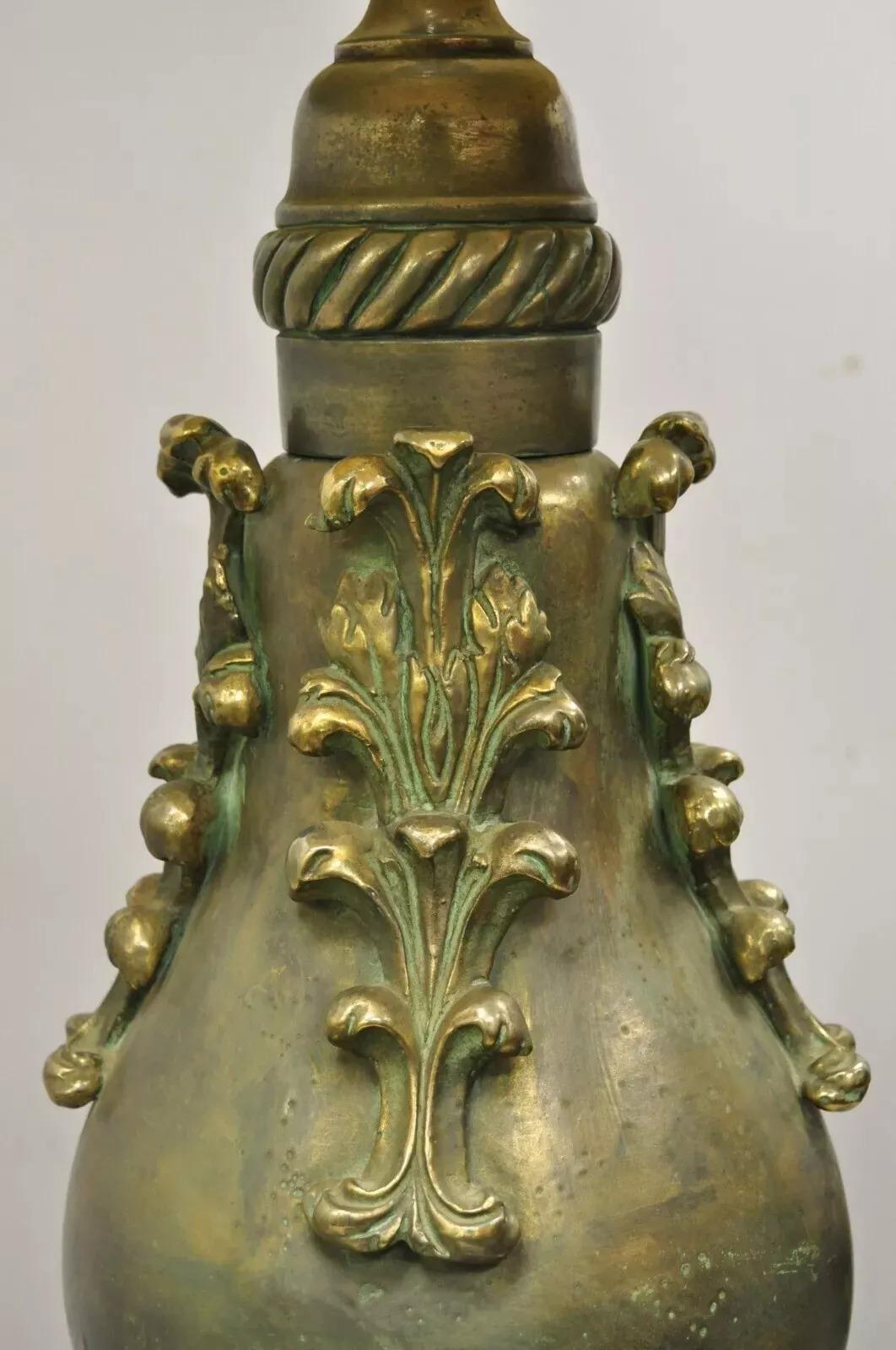 Unknown Marbro Mid Century Modern Large Green Ceramic Pottery Leafy Scroll Table Lamp For Sale