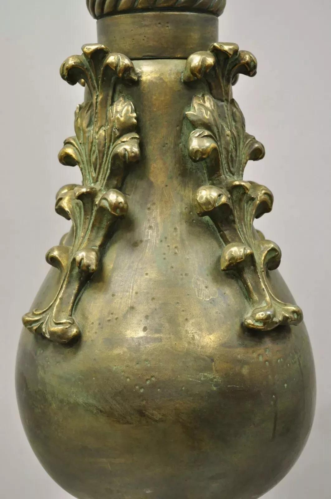 20th Century Marbro Mid Century Modern Large Green Ceramic Pottery Leafy Scroll Table Lamp For Sale
