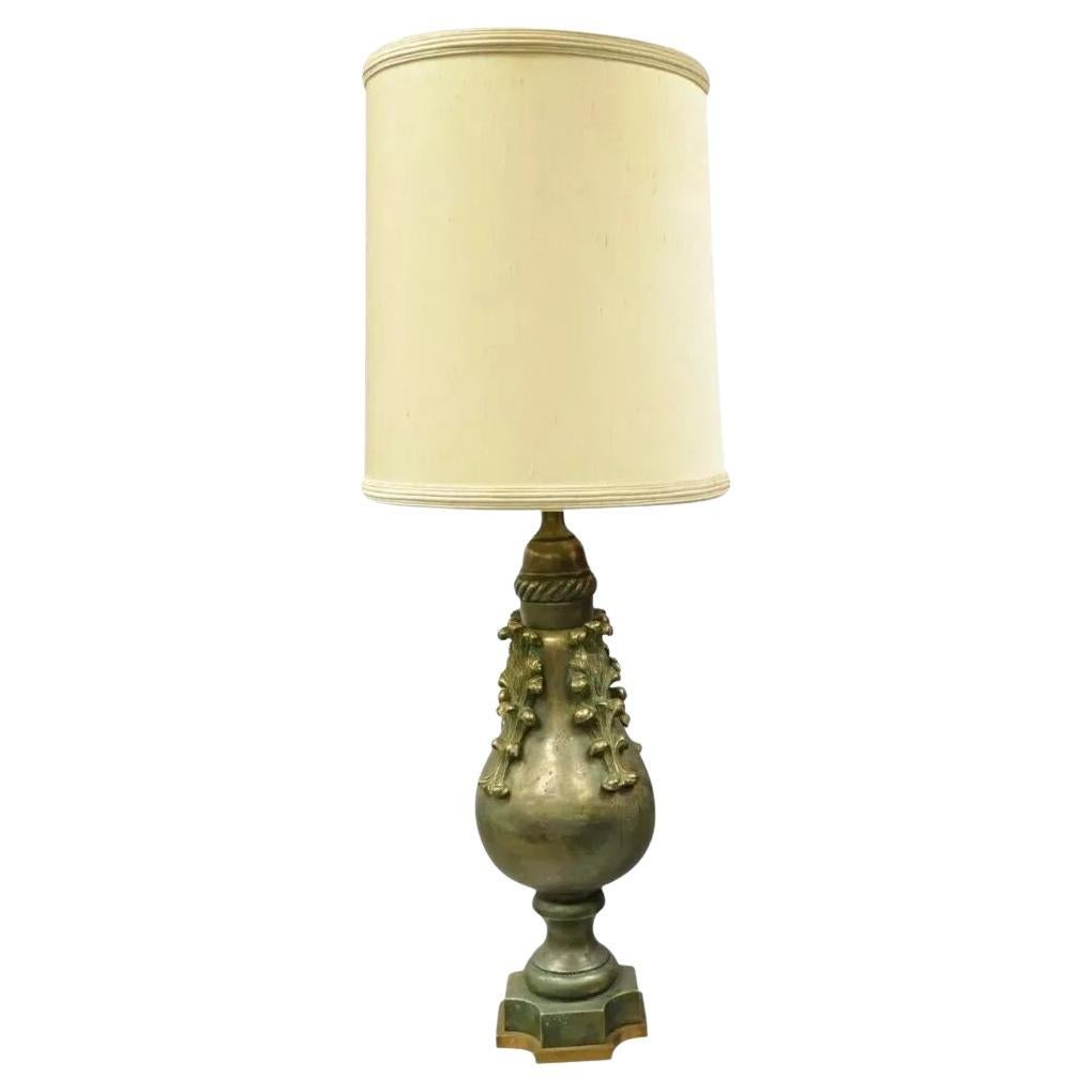 Marbro Mid Century Modern Large Green Ceramic Pottery Leafy Scroll Table Lamp