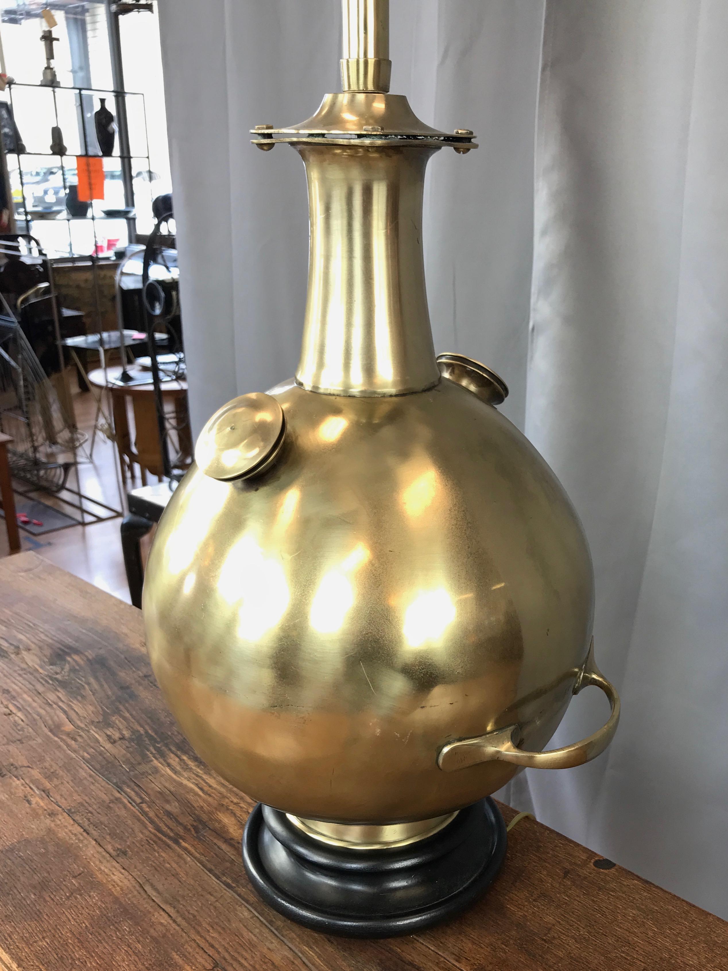 Hollywood Regency Marbro Monumental Solid Brass “Diving Bell” Table Lamp For Sale