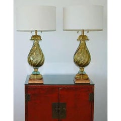 Marbro Murano Glass Lamps Gold & Aqua