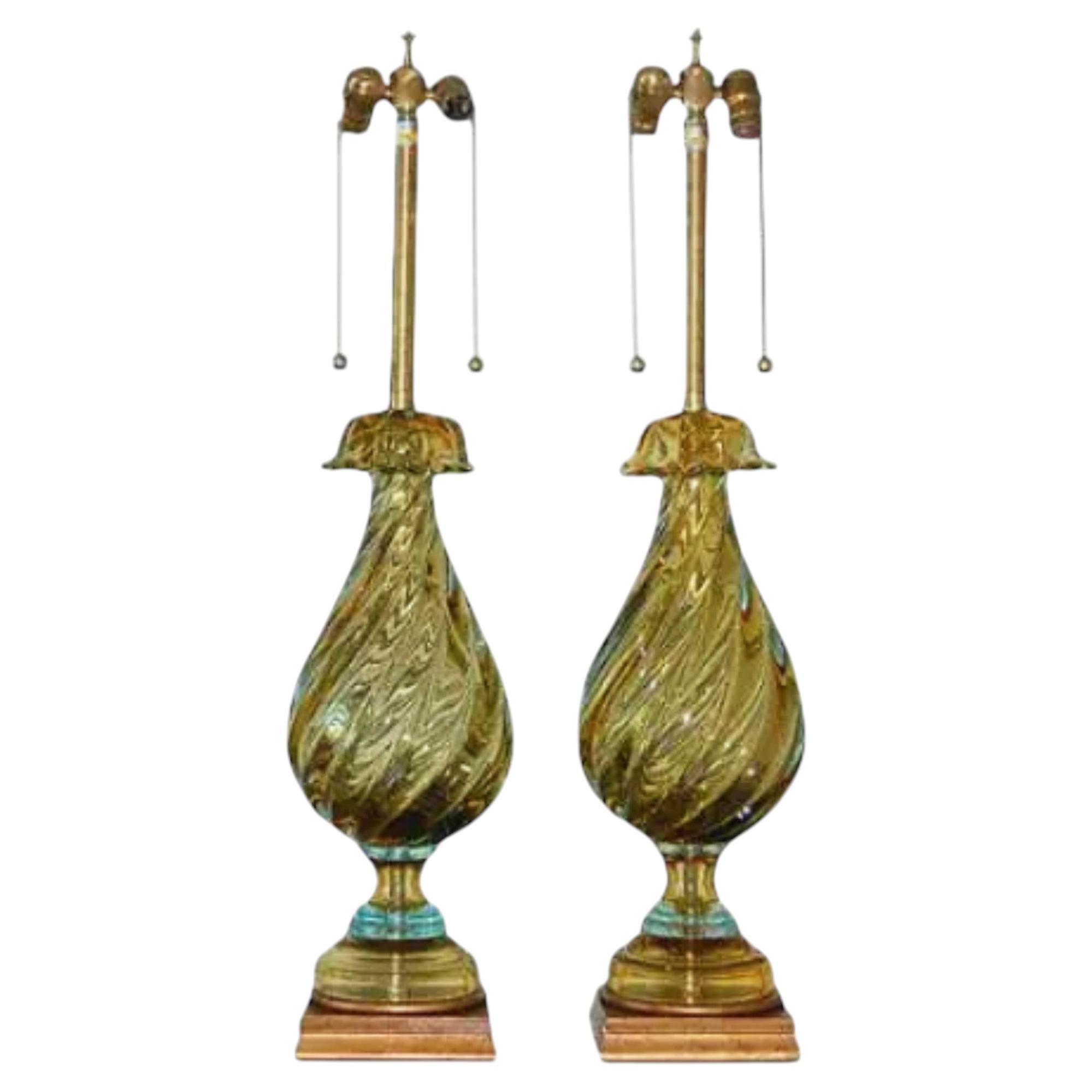 Marbro Murano Glass Lamps Gold & Aqua
