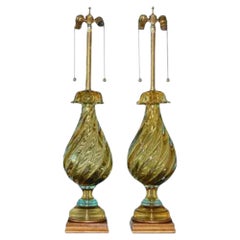 Marbro Murano Glass Lamps Gold & Aqua