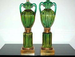 Marbro Murano Glass Loving Cup Table Lamps Green
