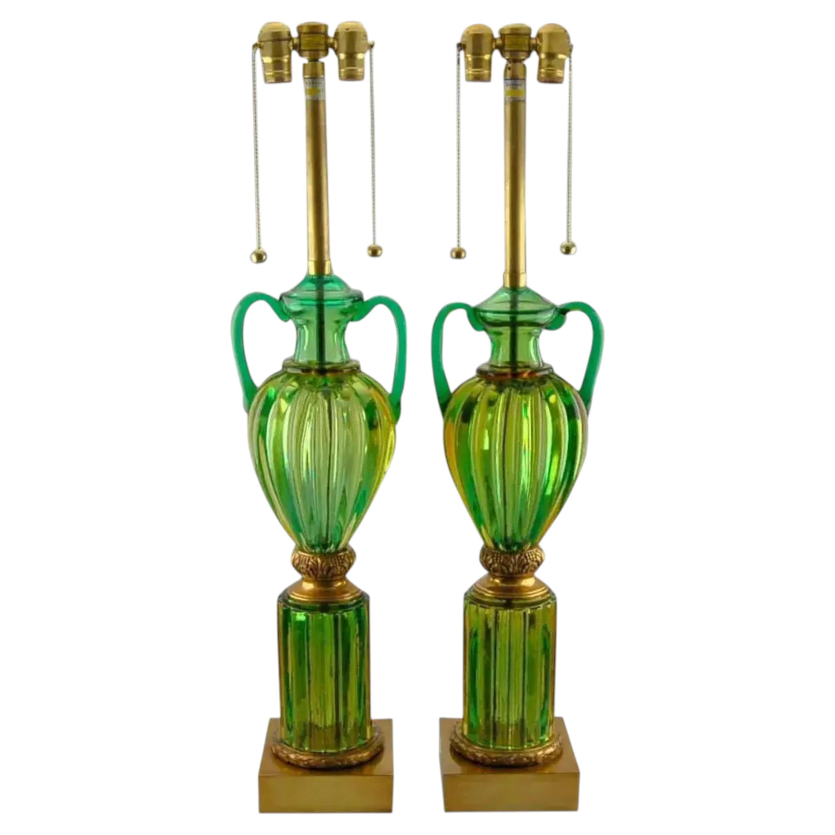 Marbro Murano Glass Loving Cup Table Lamps Green