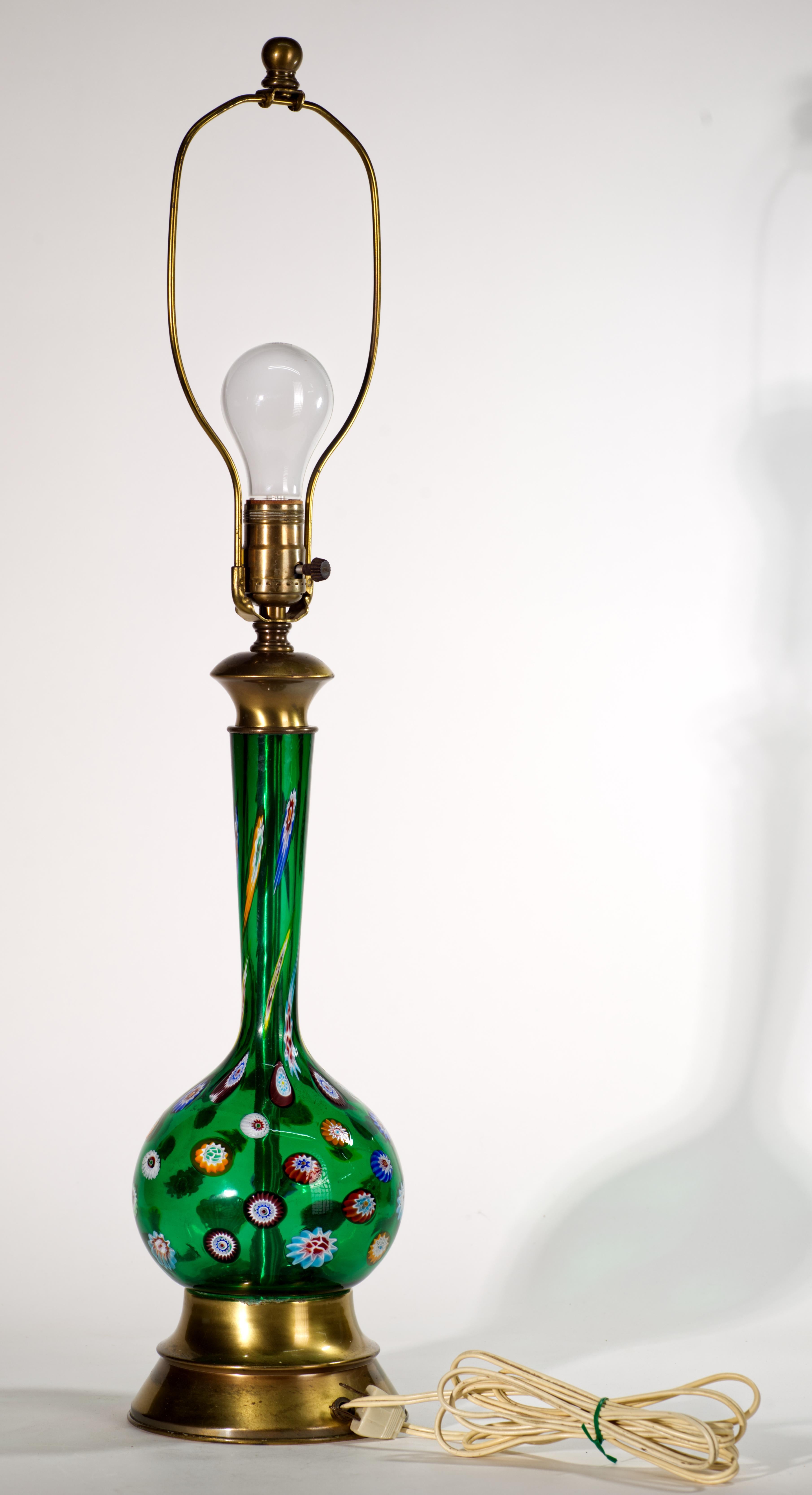 Marbro Lámpara de mesa de cristal de Murano Millefiori, años 50-1960, doblemente firmada Moderno de mediados de siglo en venta
