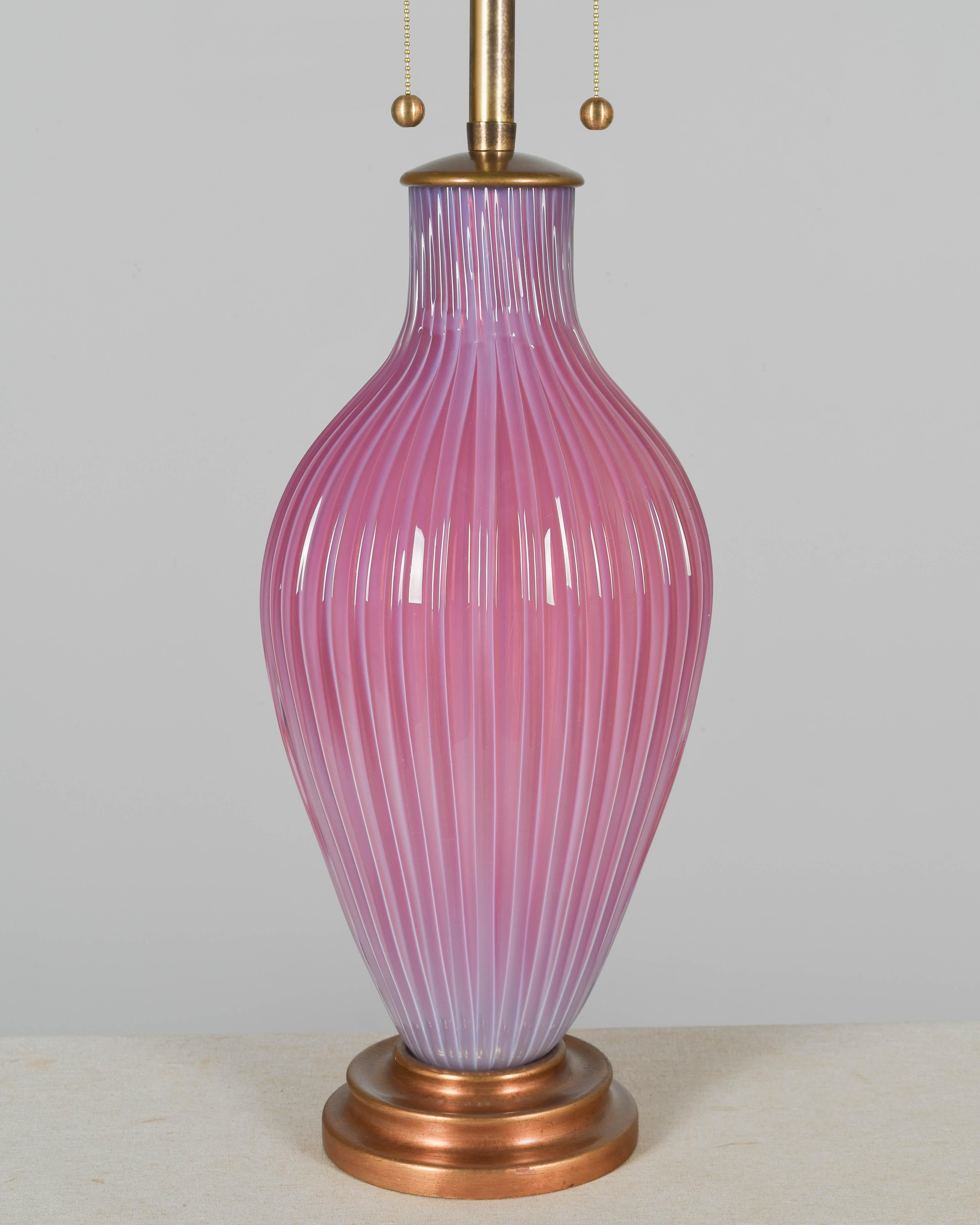 Brass Marbro Murano Glass Seguso Mid Century Lamp For Sale