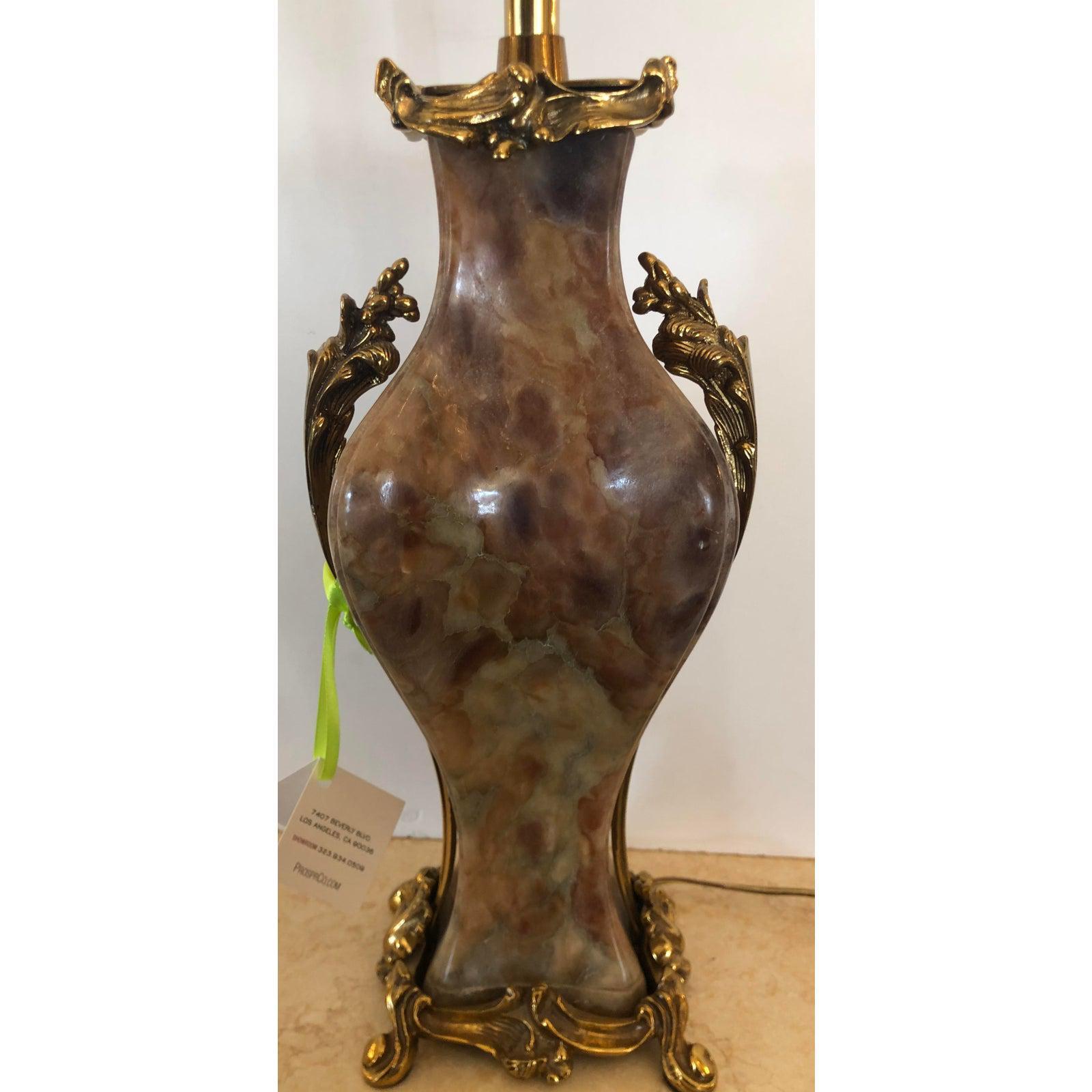 American Marbro Neoclassical Exotic Marble & Dore Bronze Table Lamp, 1950s For Sale